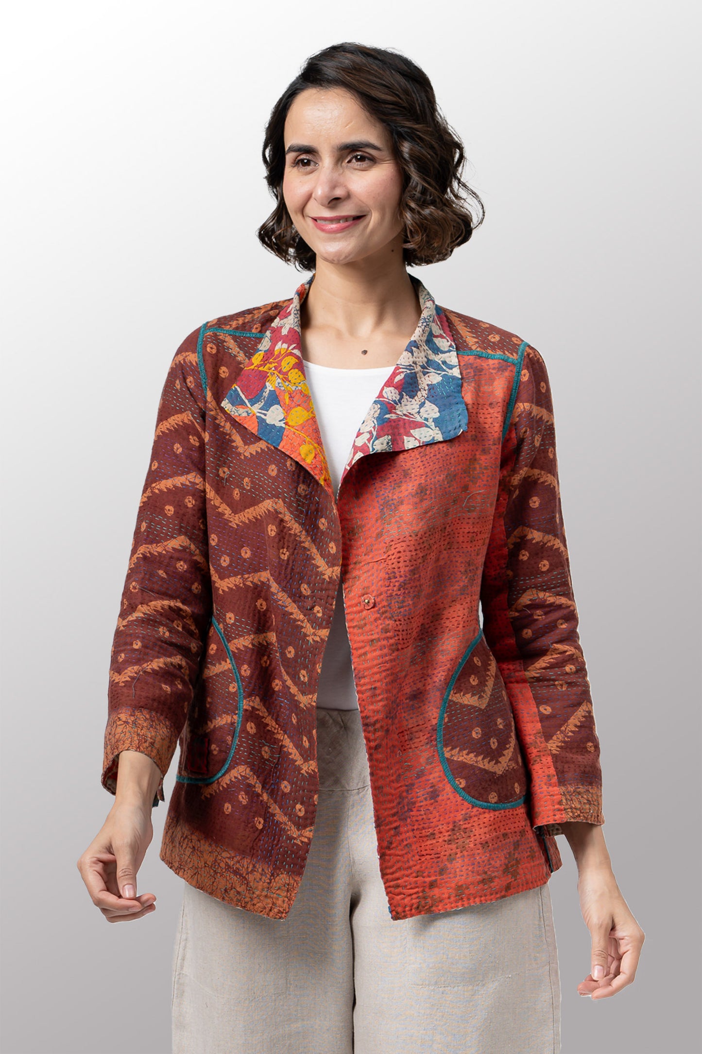 VINTAGE COTTON KANTHA SHORT JKT - cv2007-0086s -