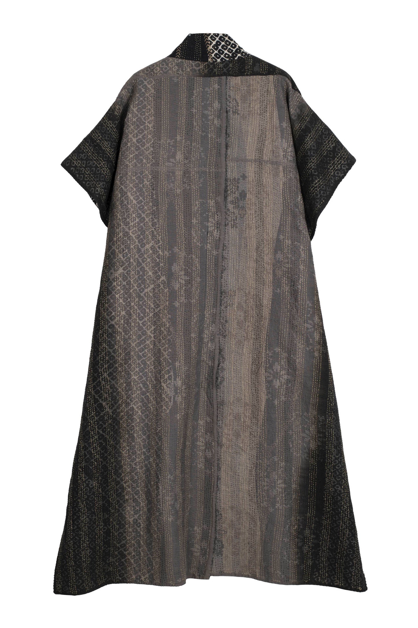 KIMONO COTTON KANTHA PONCHO DRESS - kc2443-blk -