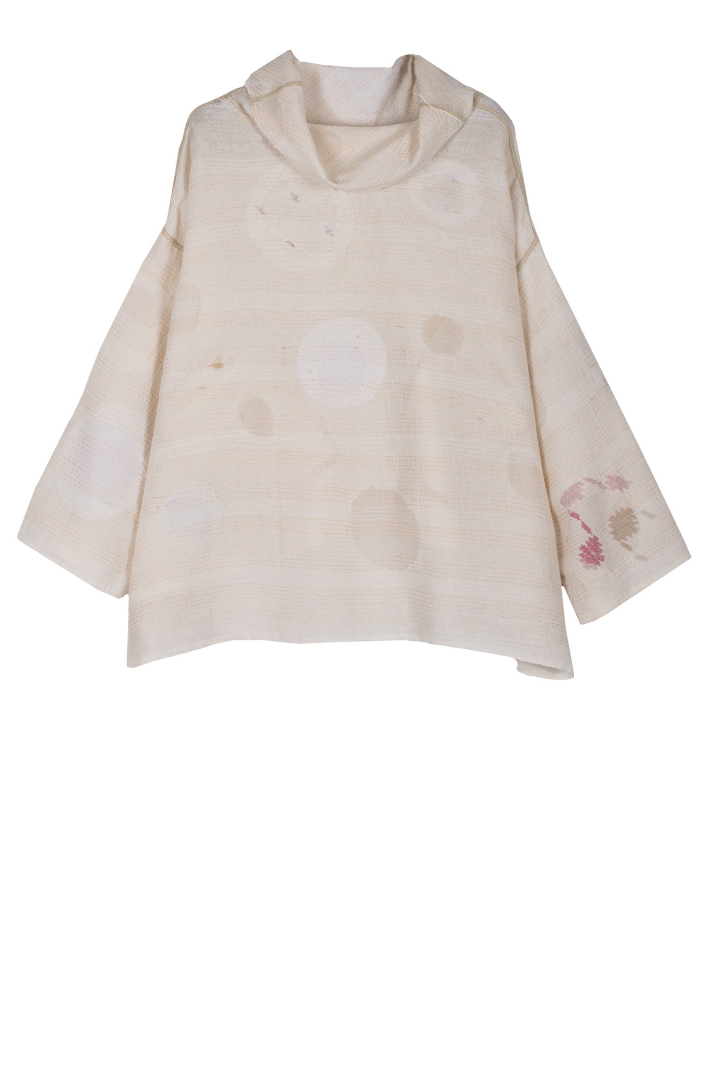 CUT THROUGH DOT AND HOLES KANTHA COWL PULLOVER - cd2547-ivy -