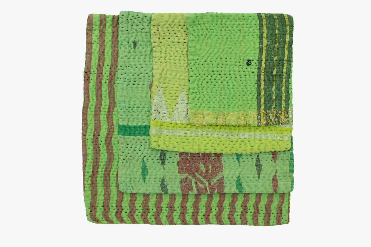 Mosaic Fray Handmade Vintage Kantha Coaster -Lime Green -