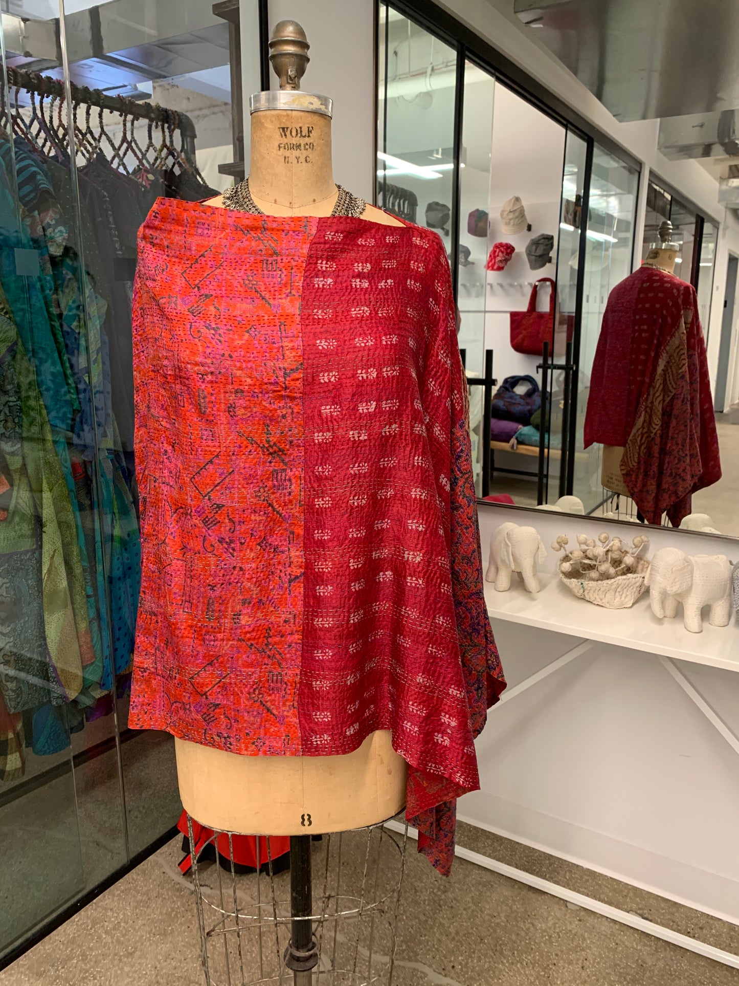 VINTAGE SILK KANTHA LONG CAPE - sv2841-0008a -