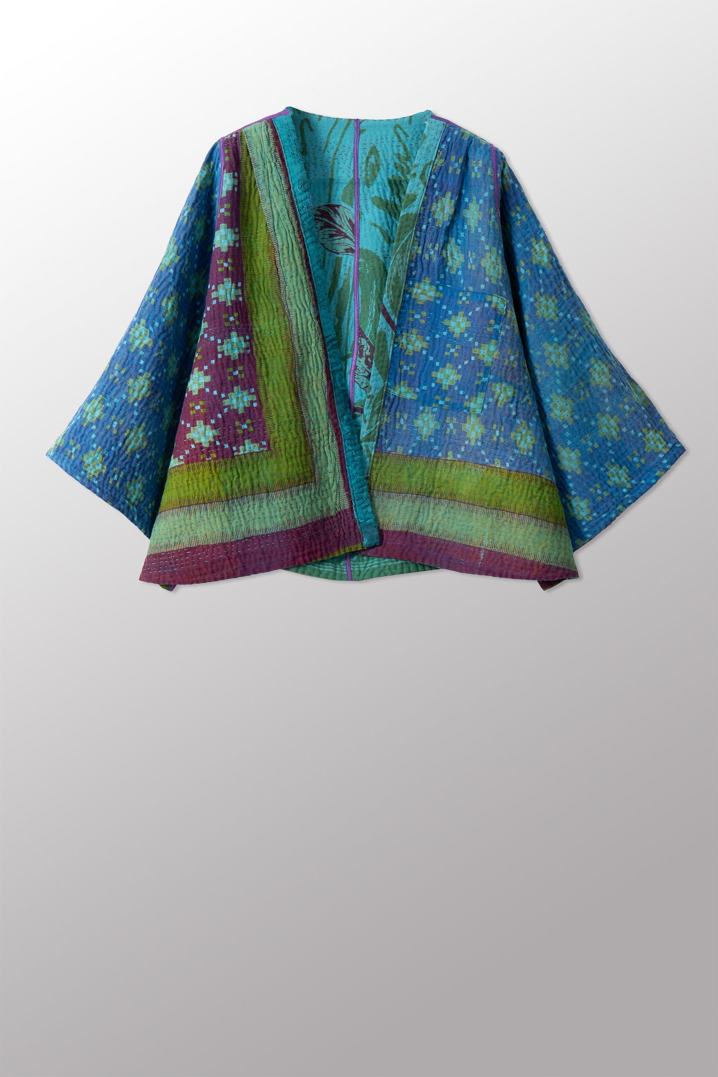 COTTON OVERDYE KANTHA BELL SHAPE JKT - ov4048-ctel008a -