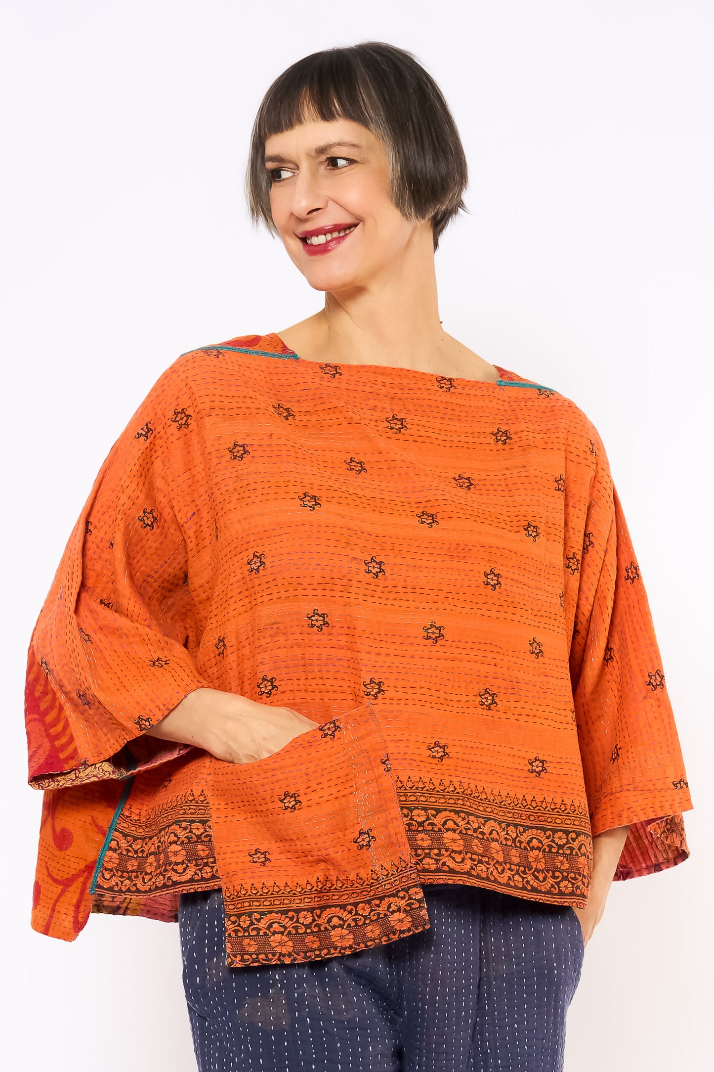 COTTON OVERDYE KANTHA 3/4 SLV. CROP TOP MIO - ov2538-corg005a -
