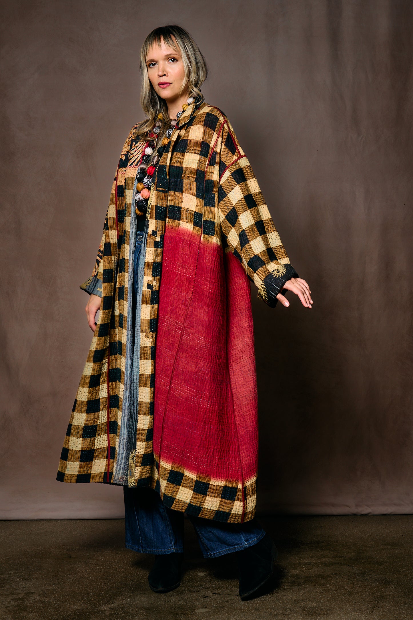 VINTAGE COTTON KANTHA OVERSIZED COAT - cv4326-0054a -