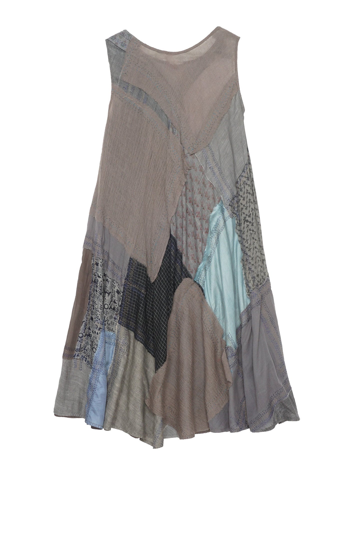 MOSAIC TILE PATCH KANTHA FULL CIRCULAR DRESS CITY - mt1421-gry -