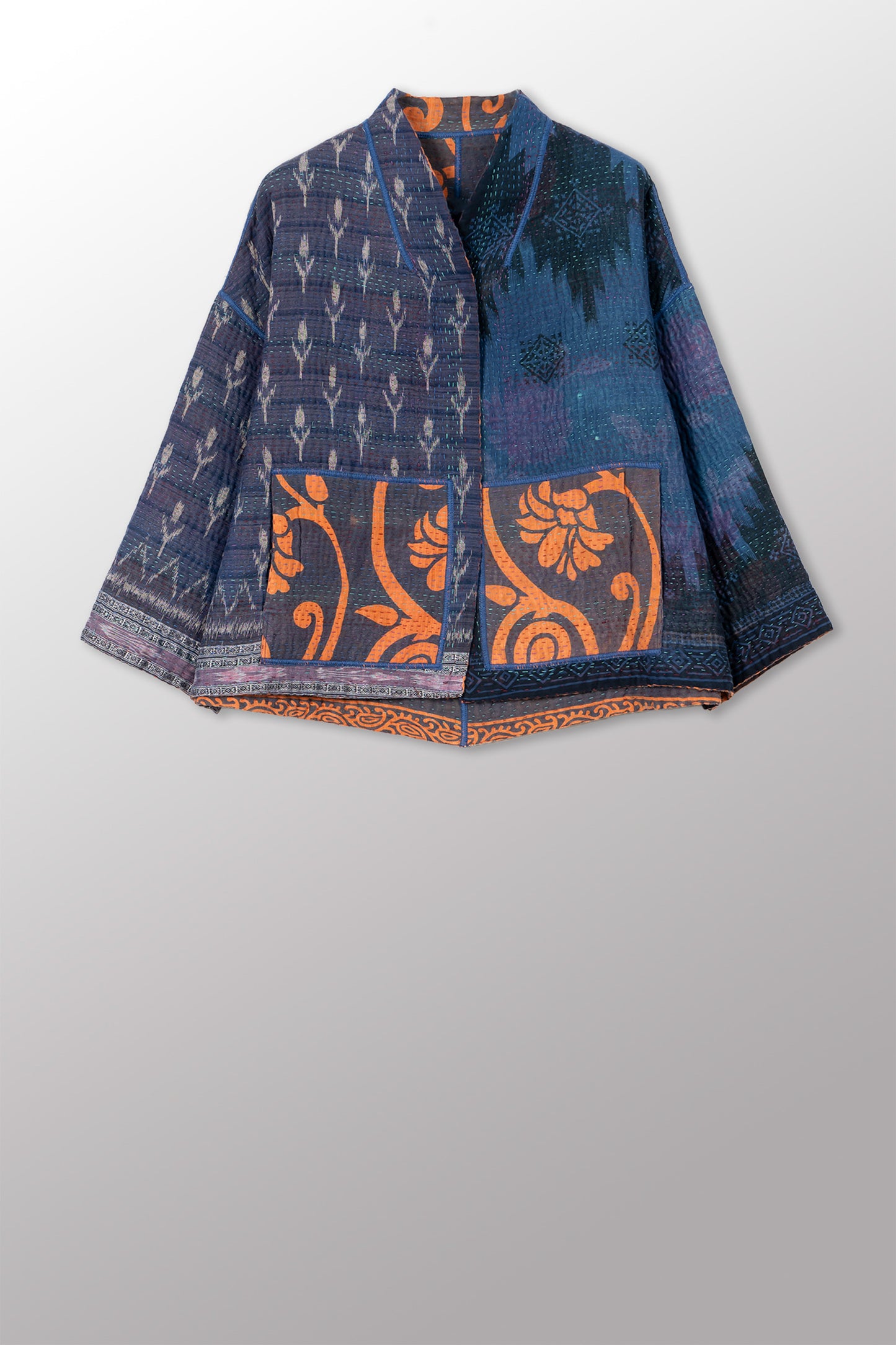 COTTON OVERDYE KANTHA STAND COLLAR CROPPED JKT - ov4034-corg001a -