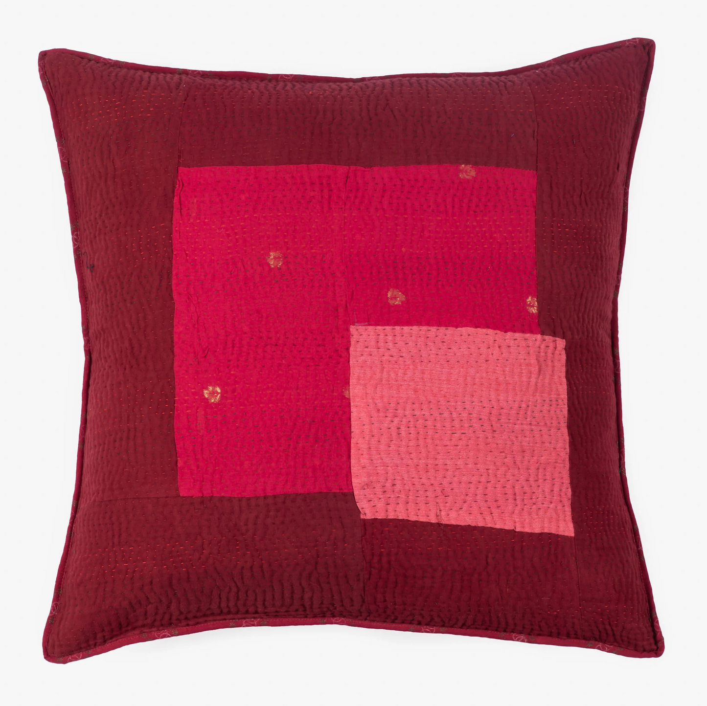 Landscape Handmade Vintage Kantha Pillow Sham -Red -