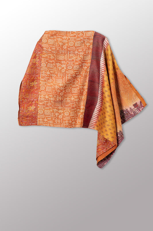 VINTAGE SILK KANTHA LONG CAPE - sv2841-0007a -