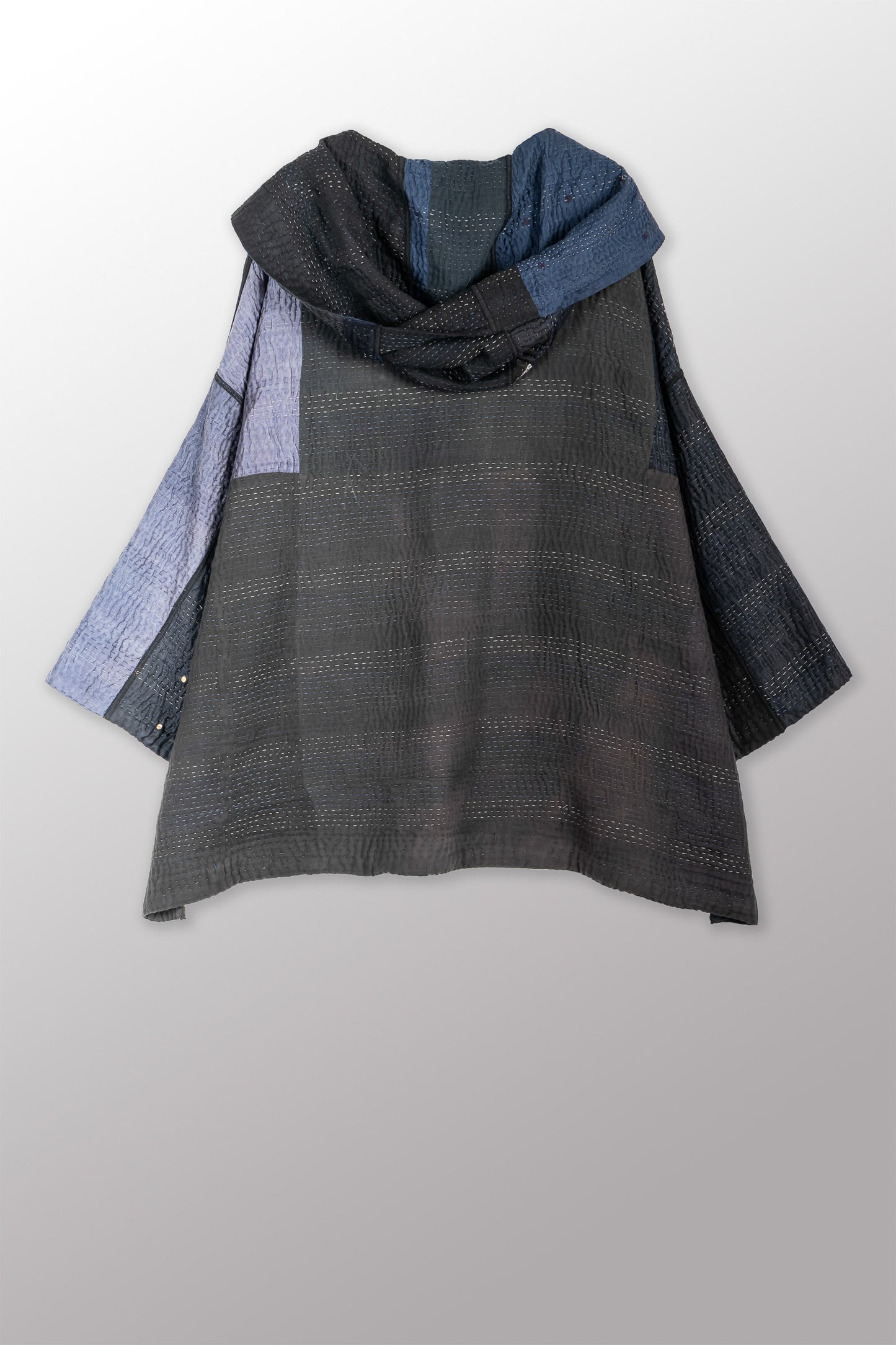JAIPUR PATCH KANTHA HOODIE PONCHO - jp4064-blk -