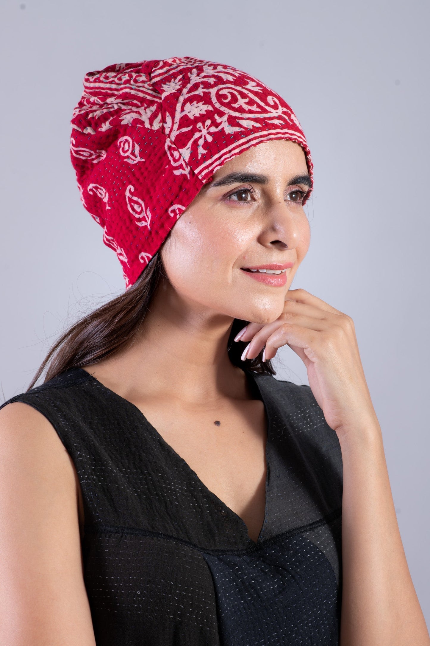 VINTAGE COTTON KANTHA PATCHWORK HAT - cv4880-red -
