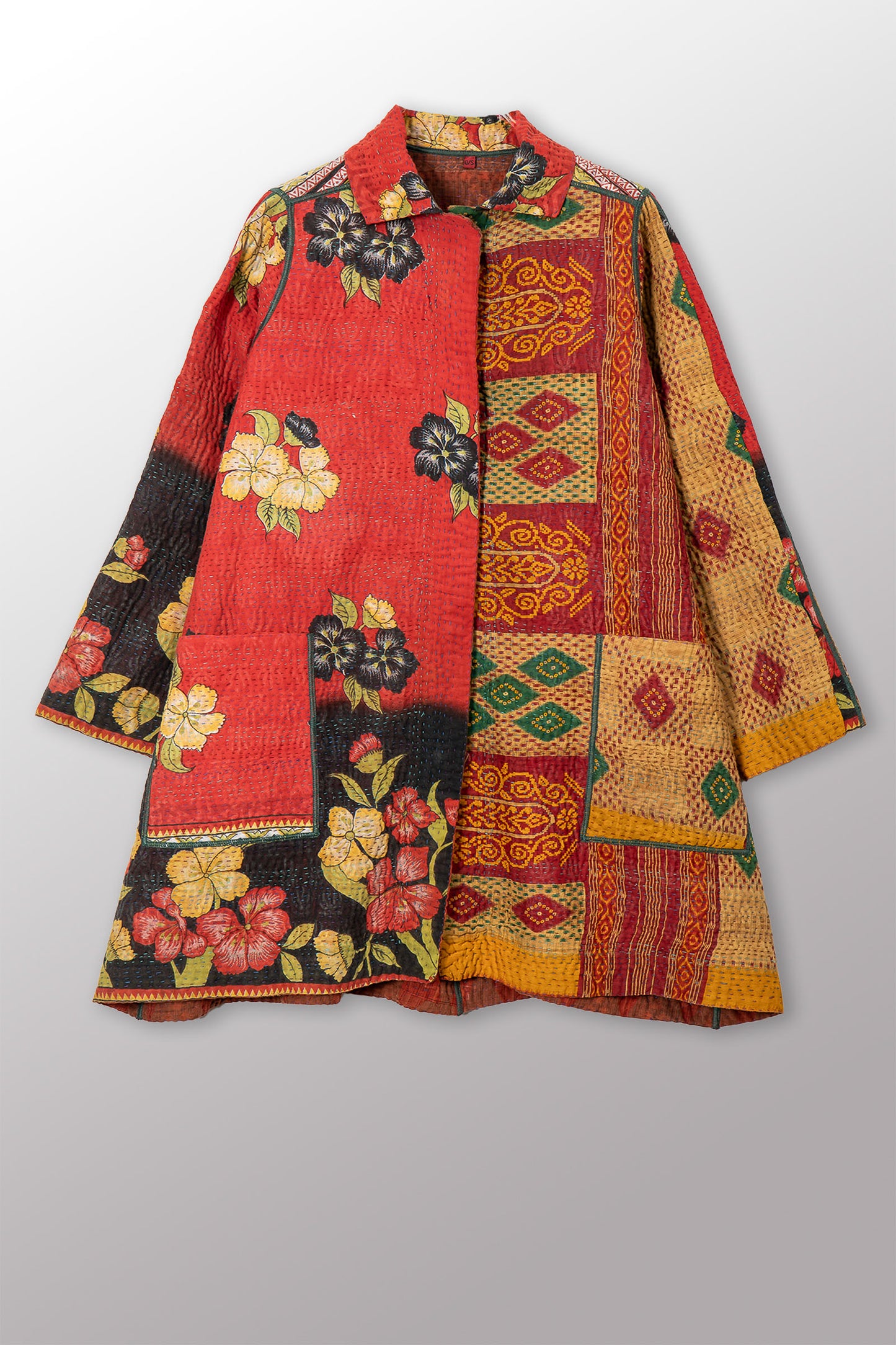 COTTON OVERDYE KANTHA A-LINE DUSTER - ov4311-corg001a -