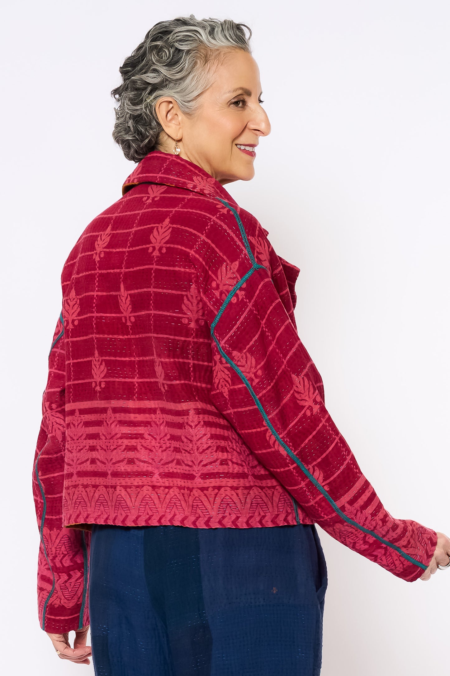 COTTON OVERDYE KANTHA NEW LAPELED SHORT JACKET - ov4j101-cpik001s -