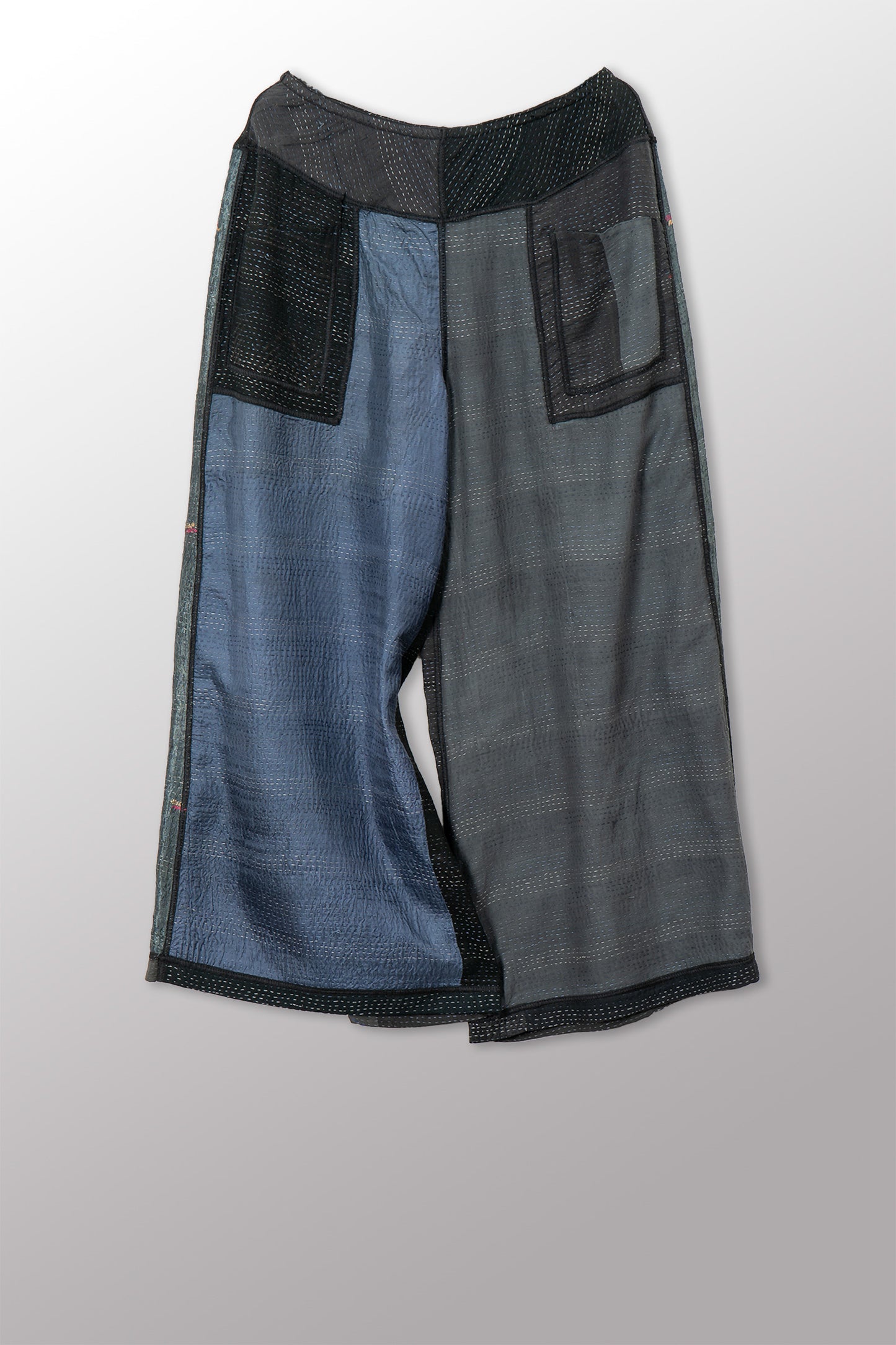 JAIPUR PATCH KANTHA MID RISE WIDE LEG PANTS - jp2665-blk -