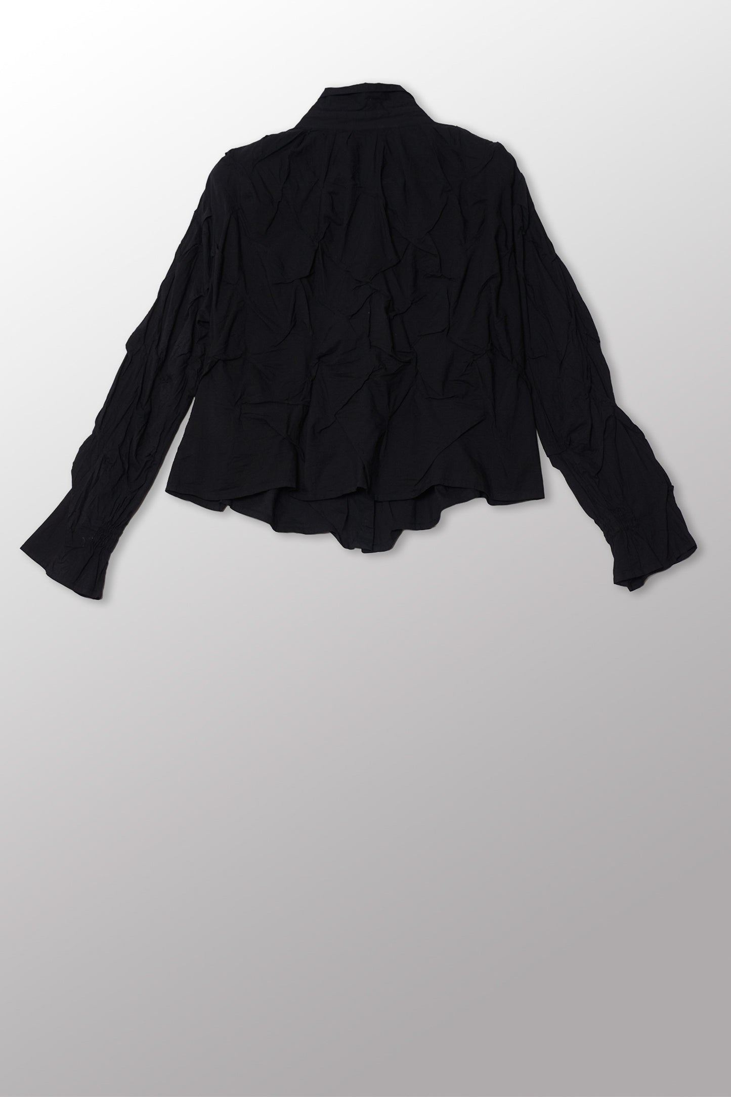 POLISHED COTTON WAVY TUCK CROPPED SHIRT COLLAR TOP - bl-wl1594-blk -