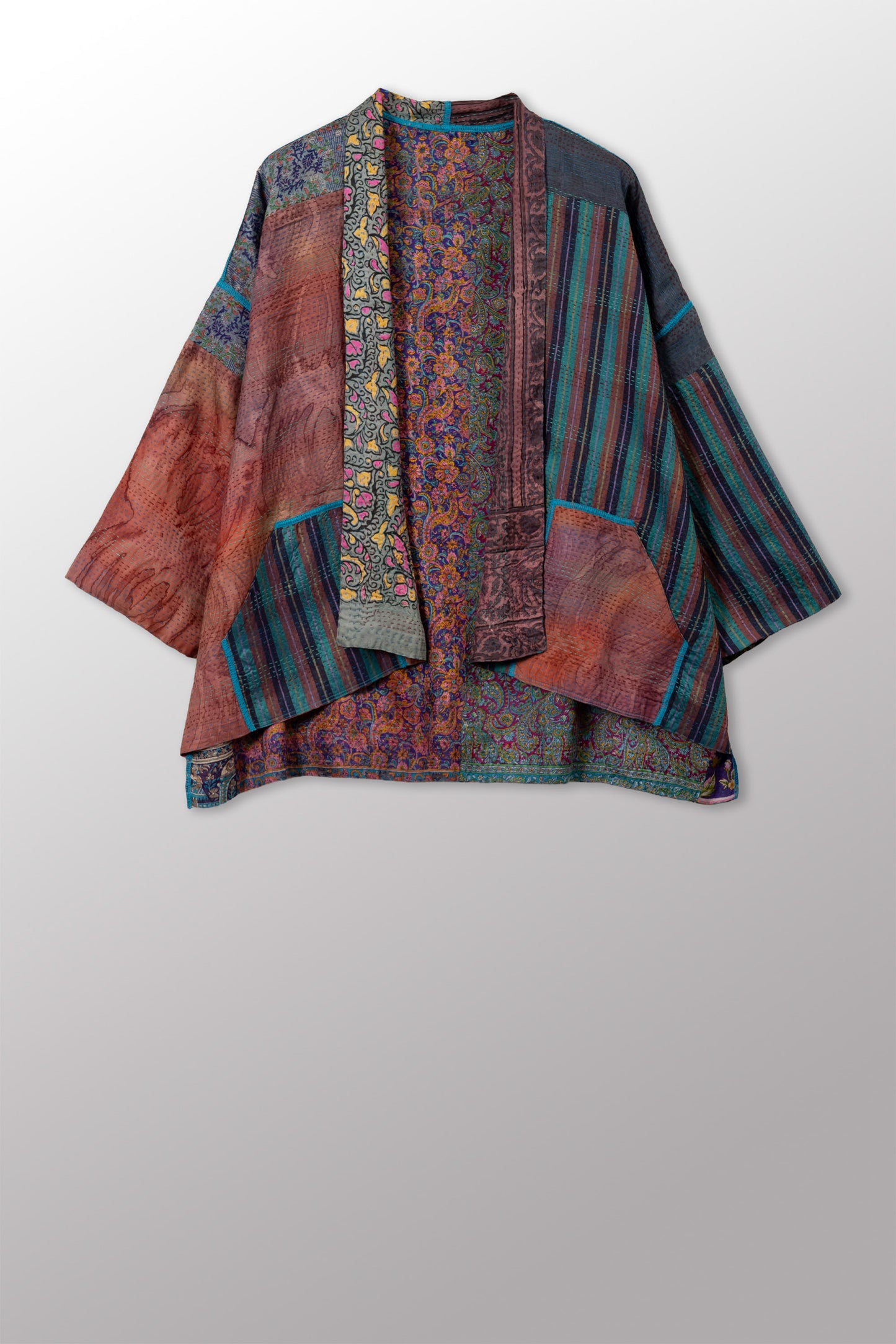 VINTAGE SILK KANTHA MINI KIMONO JKT - sv2055-0008a -