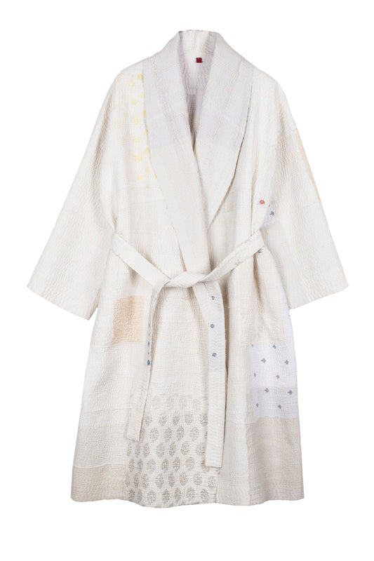 FRAYED PATCH KANTHA SIMPLE ROBE - fi4334-ivy -