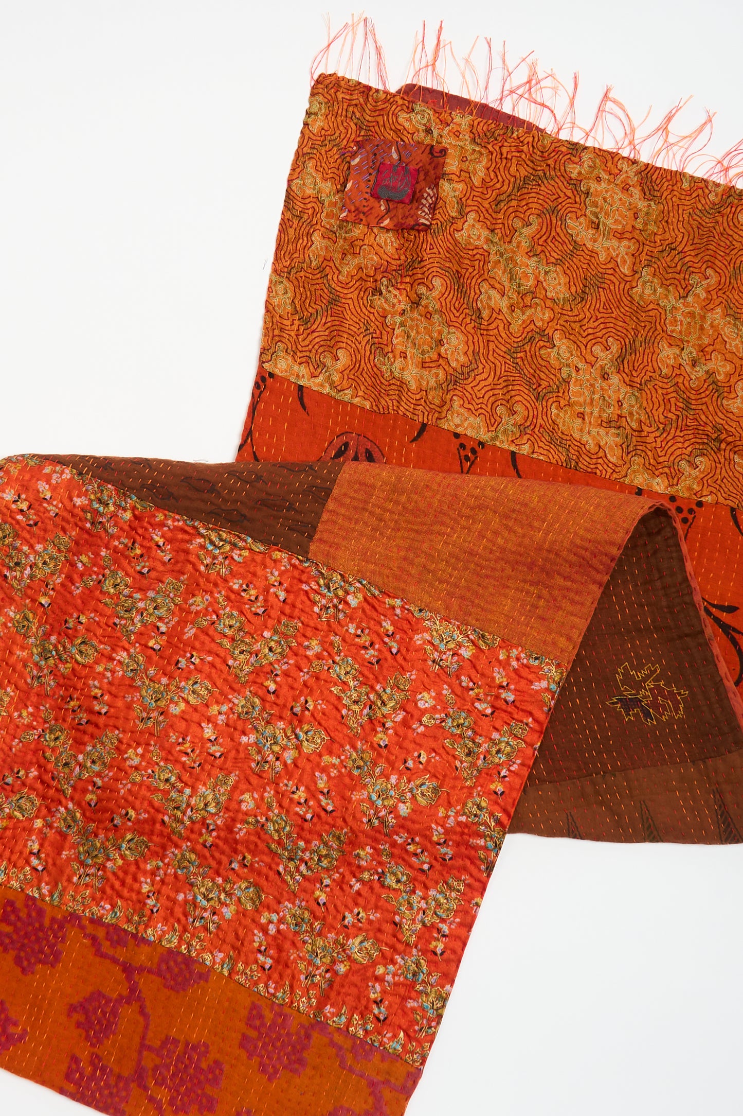 VINTAGE SILK COTTON KANTHA SCARF SMALL - sc2800-org -