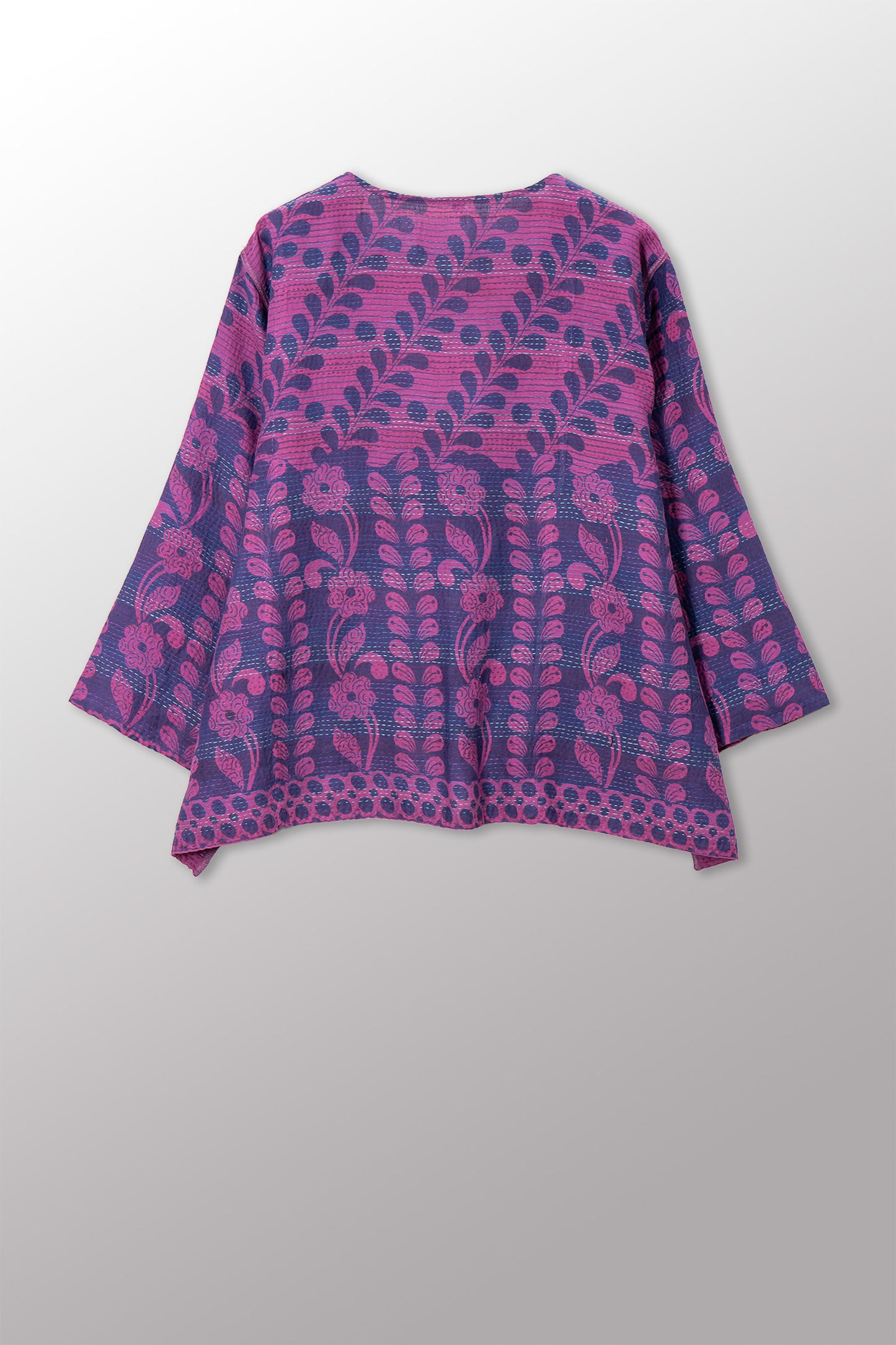 VINTAGE COTTON & NEW VOILE KANTHA A-LINE SHORT JACKET - cn2019-0001a -