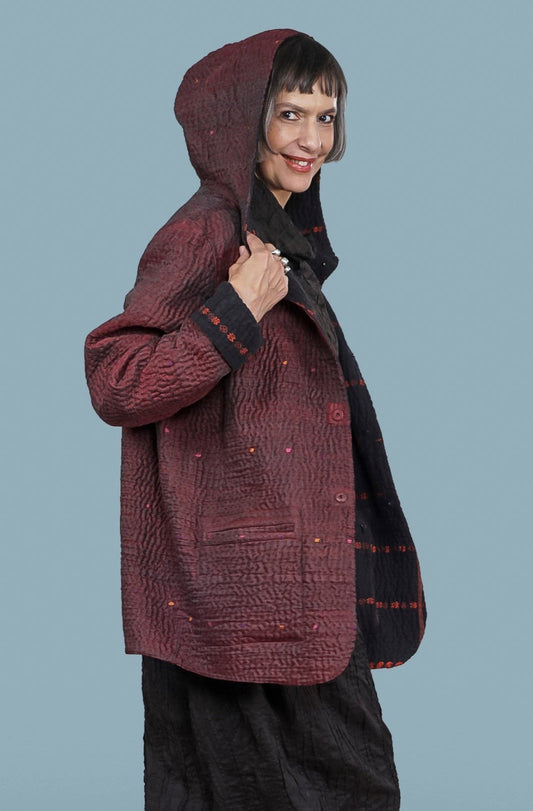 QUILTED VINTAGE COTTON WITH FLANNEL KANTHA MENS HOODIE