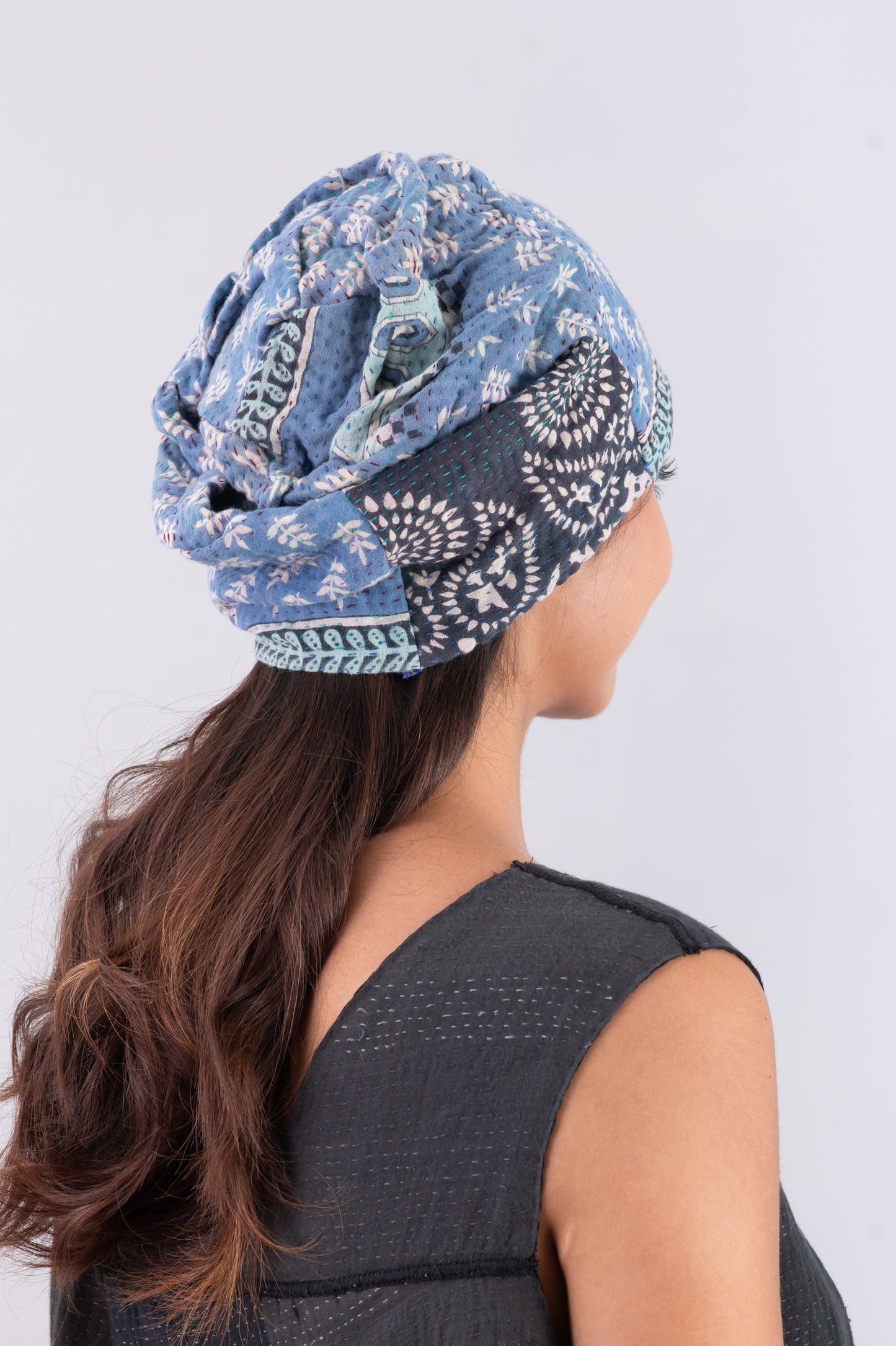 VINTAGE COTTON KANTHA PATCHWORK HAT - cv4880-blu -