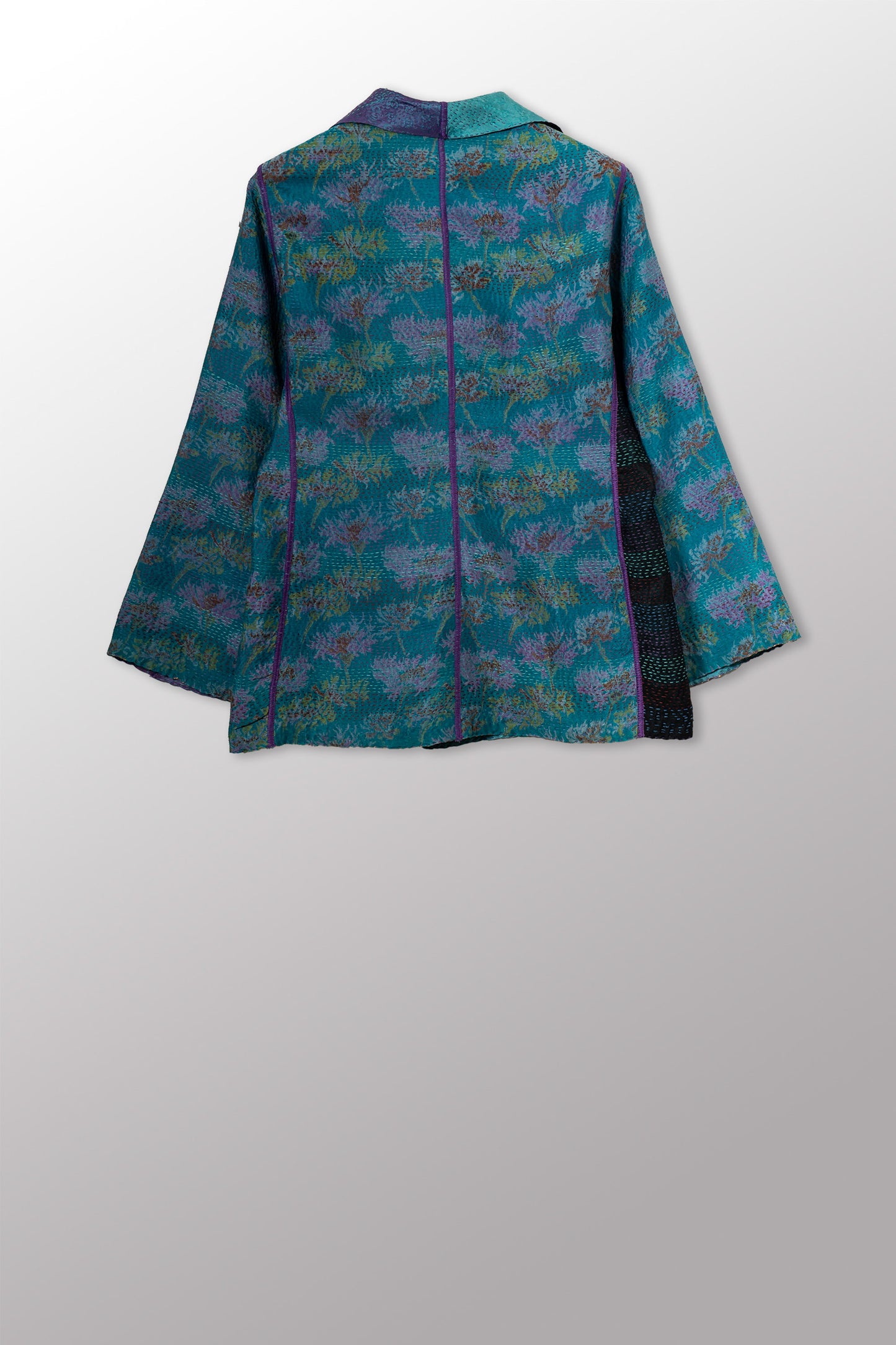 GEORGETTE JACQUARD VINTAGE SILK PATCH KANTHA SHORT JACKET - gj2007-0006s -