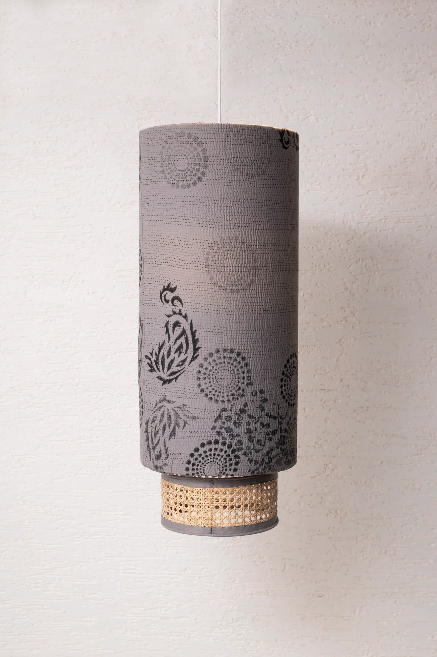 Kimono Cotton Kantha Hanging Lamp -Gray
