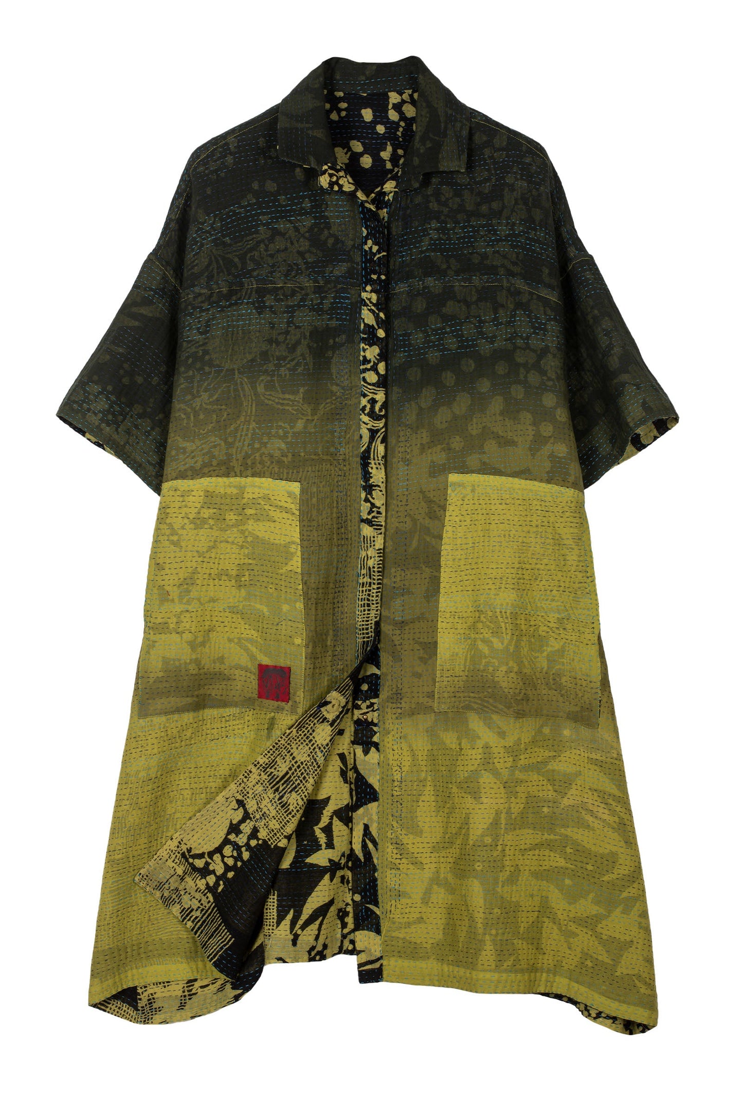 MONOTONE TWILIGHT PRINT KANTHA HALF SLV. SHIRT DRESS - tp2429-cha -