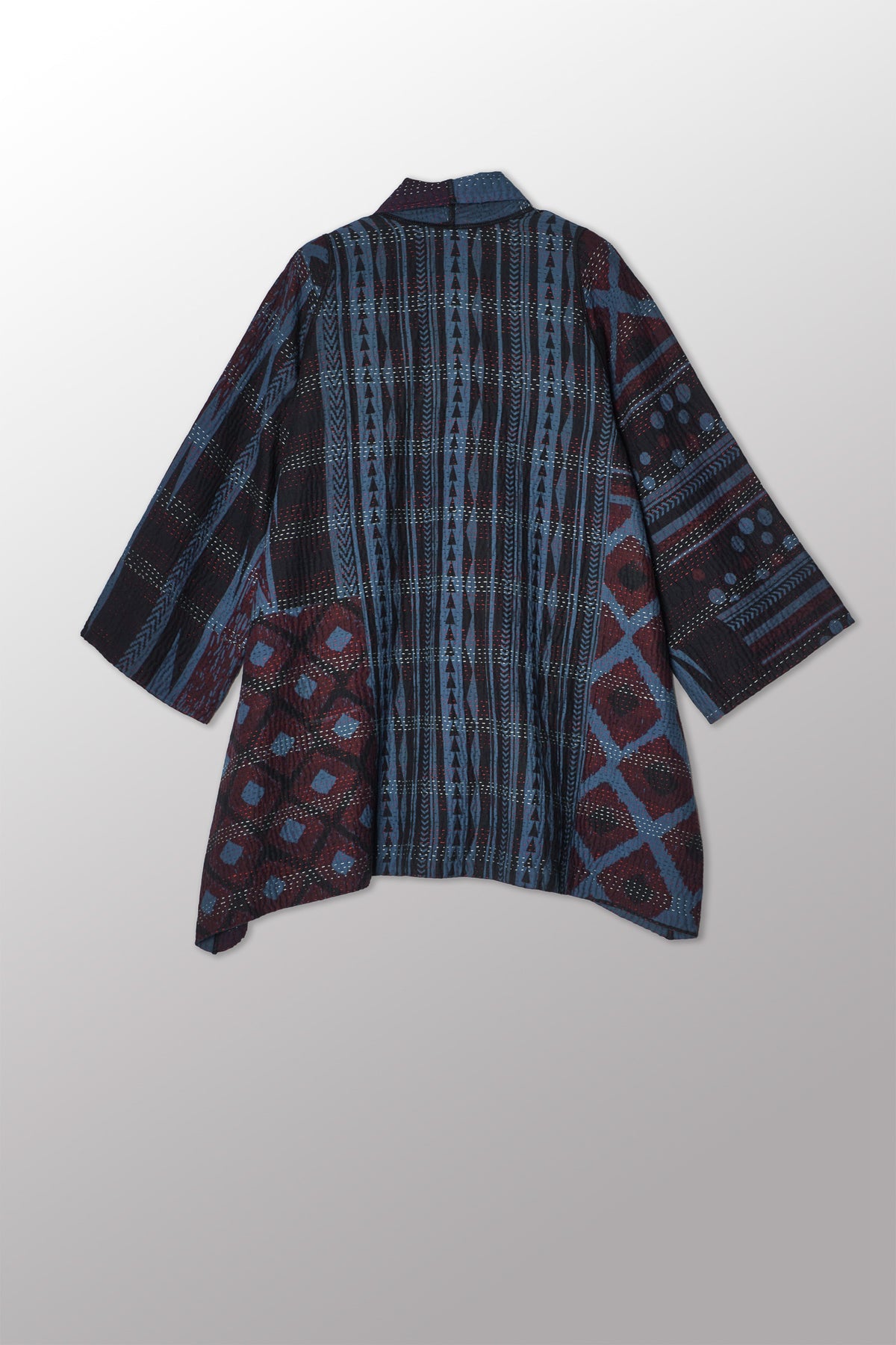 OVERDYED MONOTONE IKAT KANTHA A-LINE JKT - ov-mi4003-nvy -