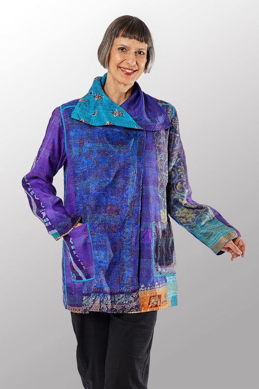 VINTAGE SILK KANTHA POCKET JKT - sv2002-0067a -