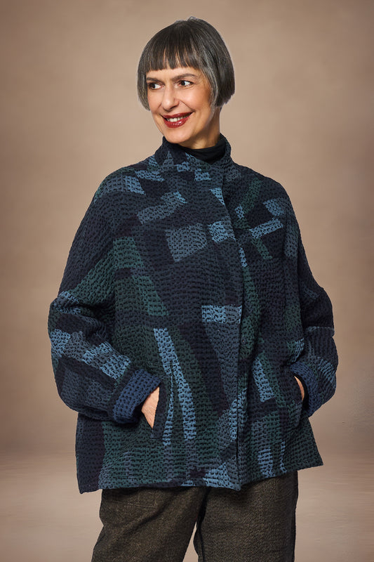ABSTRACT WAFFLE KANTHA FUNNEL NECK JACKET - bw3j102-nvy -