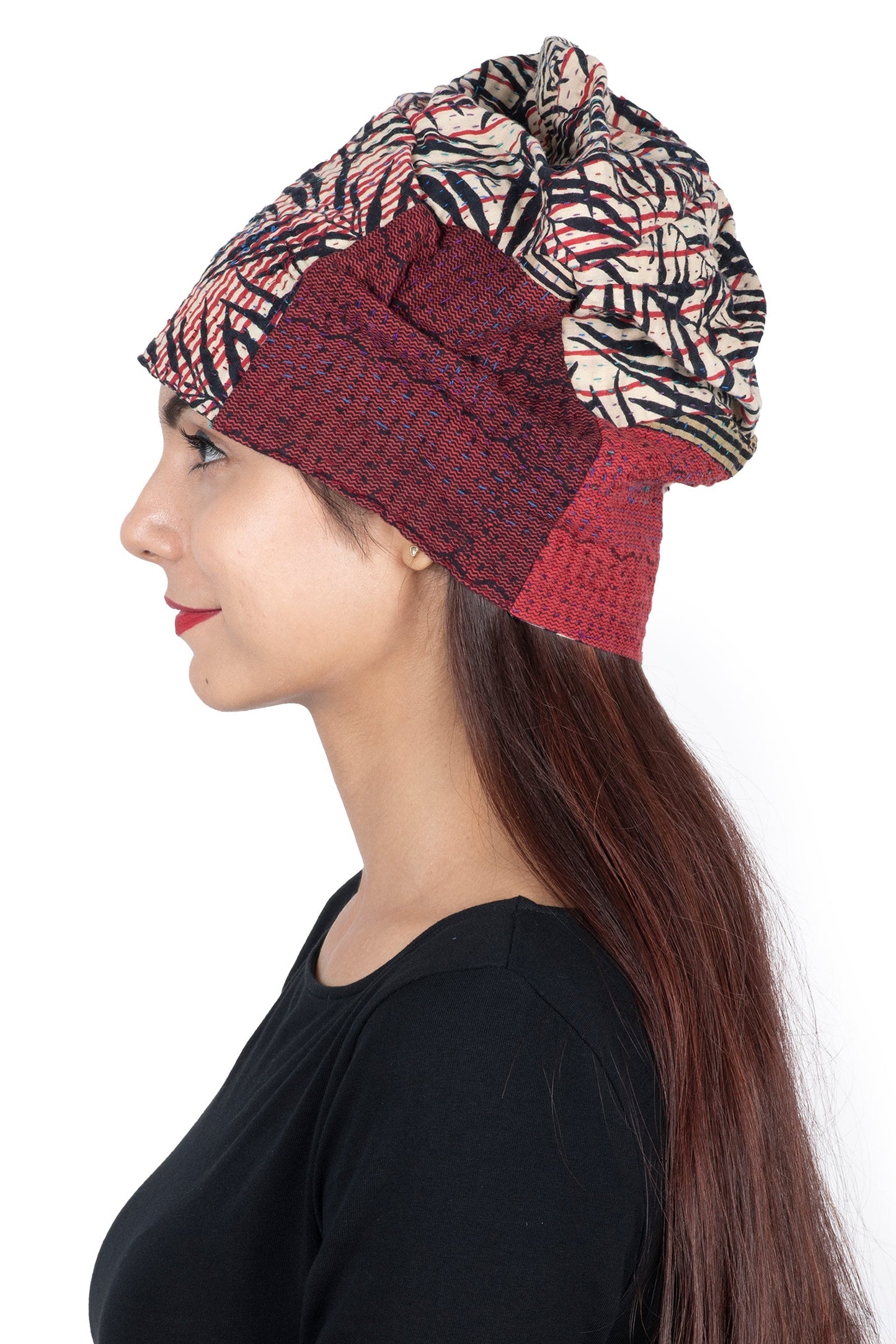 SOHO BAMBOO KANTHA PATCHWORK HAT - bo4880-blk -