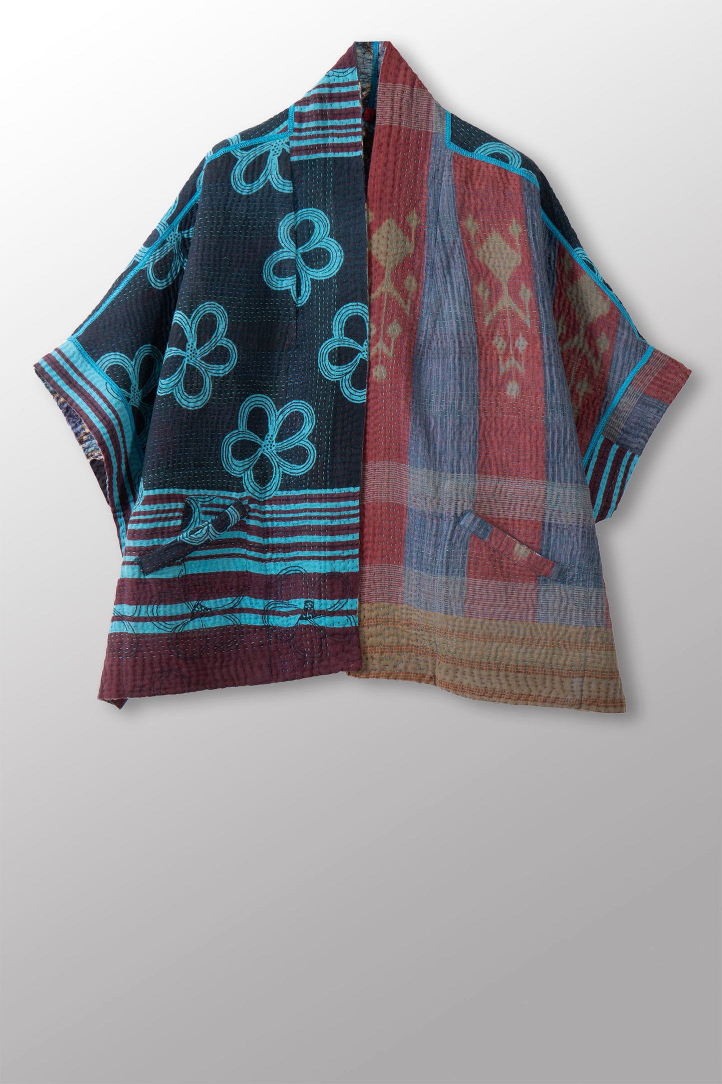 COTTON OVERDYE KANTHA MINI PONCHO - ov4060-cblu004a -