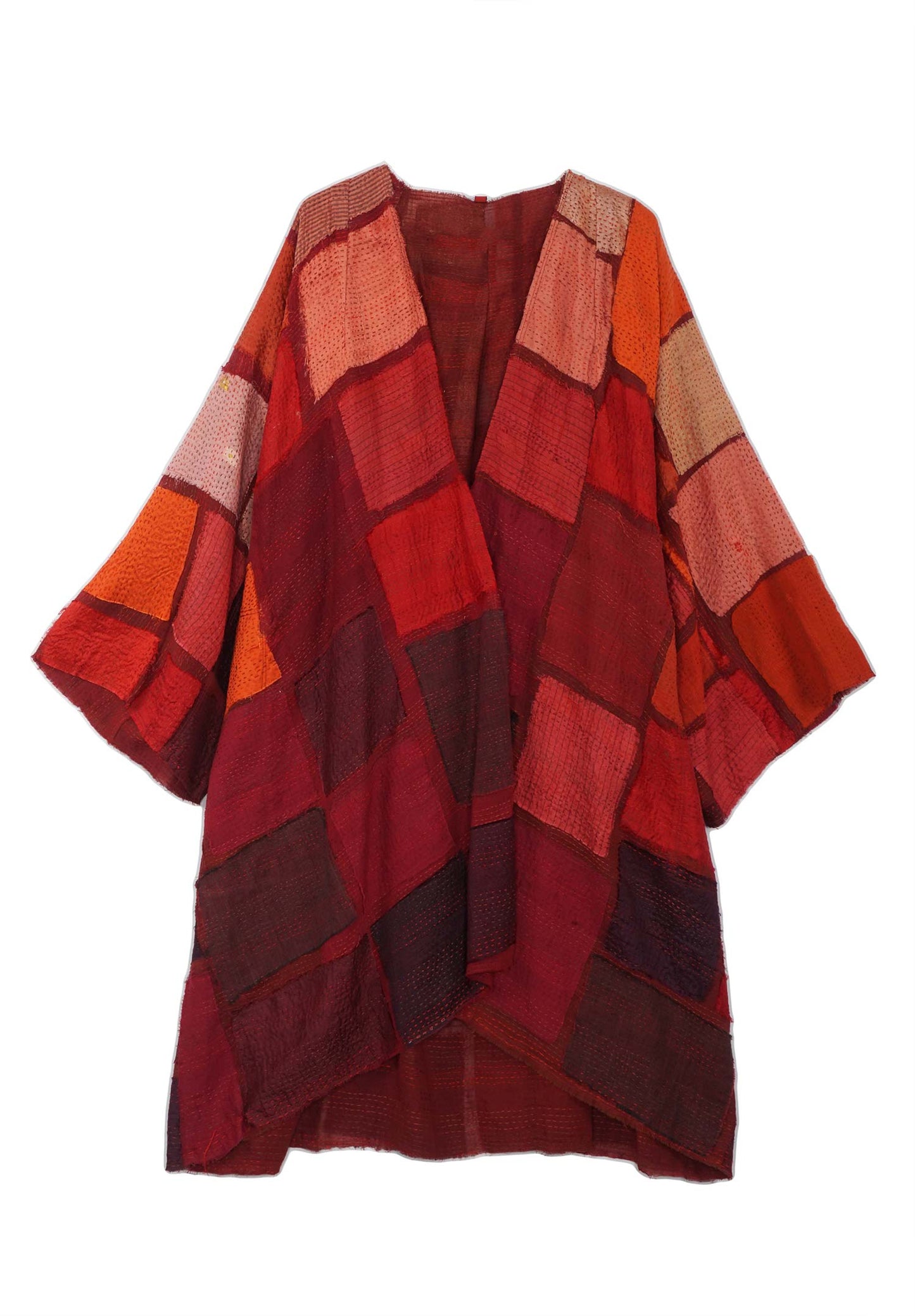 TONAL TILE PATCH KANTHA KIMONO DUSTER - tt2317-red -