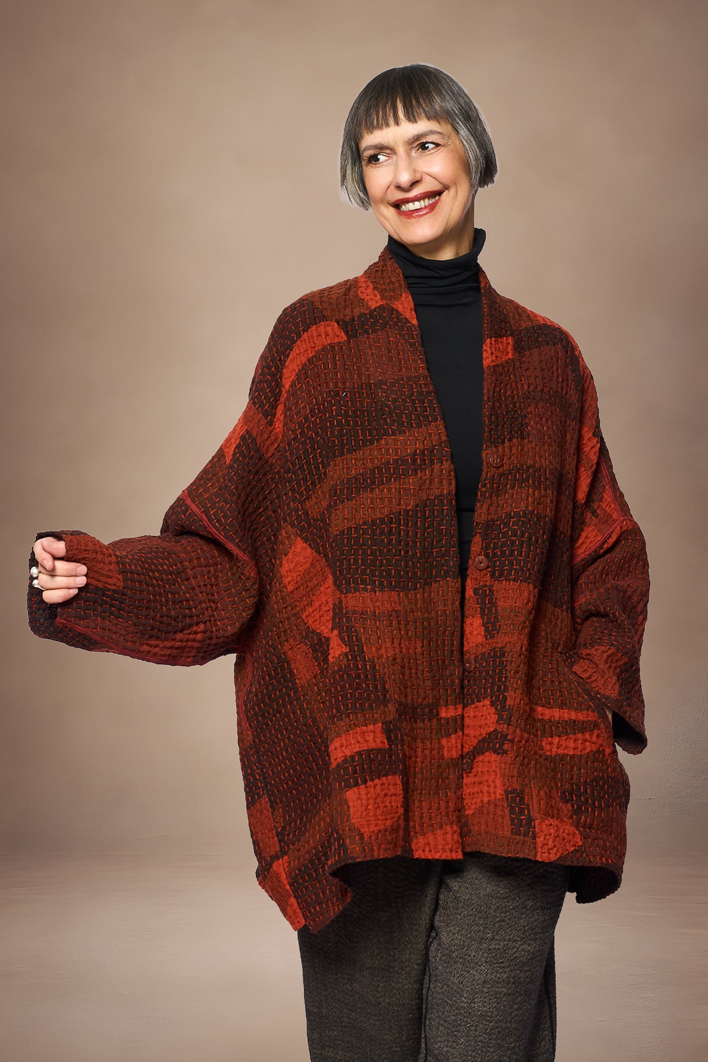 ABSTRACT WAFFLE KANTHA KIMONO WRAP SHORT - bw3358-org -