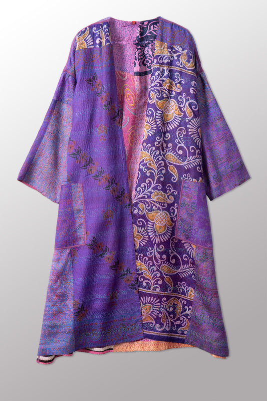 VINTAGE SILK KANTHA LONG DUSTER - sv2328-0012a -