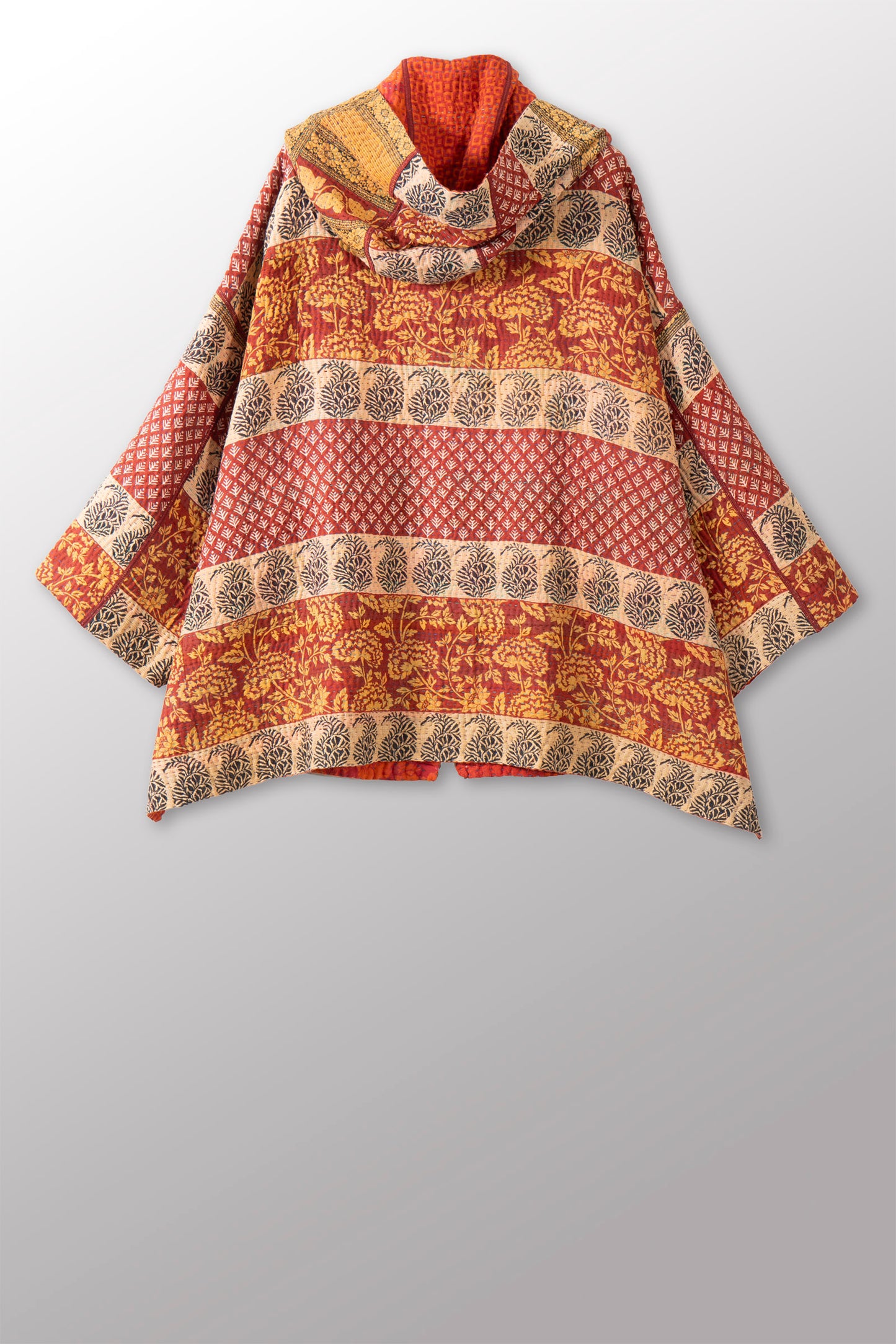 COTTON OVERDYE KANTHA HOODIE PONCHO - ov4064-corg008a -