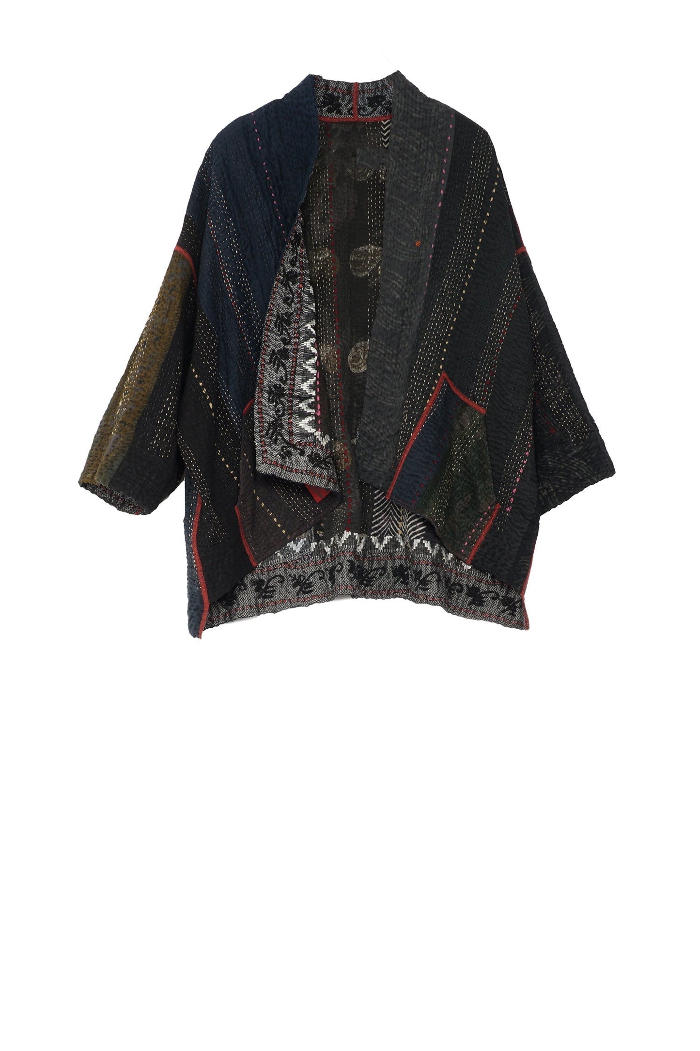 STRIPE RALLIS KANTHA MINI KIMONO JKT - pr4055-blk -