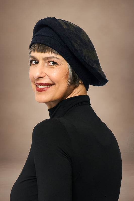 CIRCLE TIE DYE BOILED WOOL BERET - tw1896-nvy -