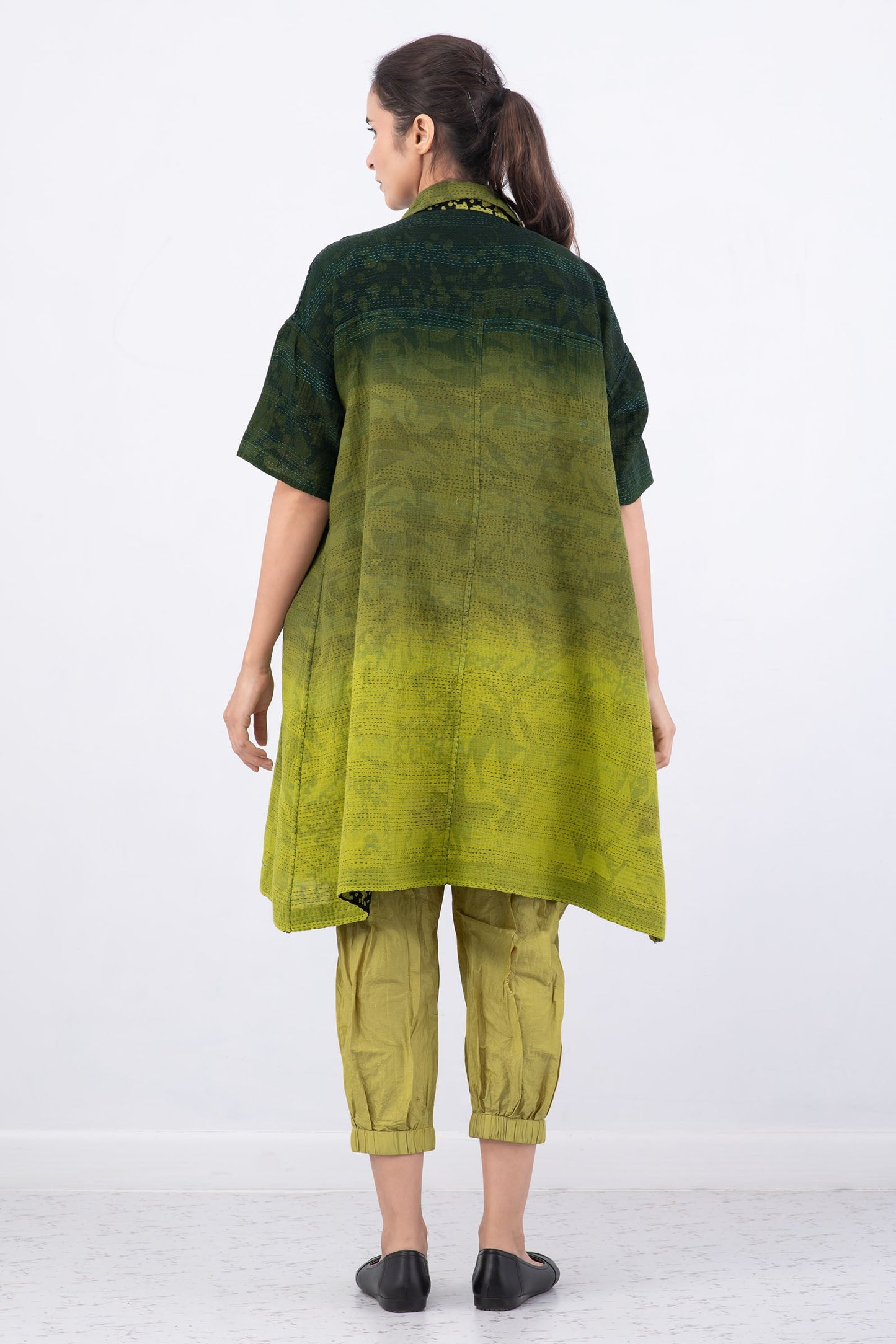 MONOTONE TWILIGHT PRINT KANTHA HALF SLV. SHIRT DRESS - tp2429-cha -