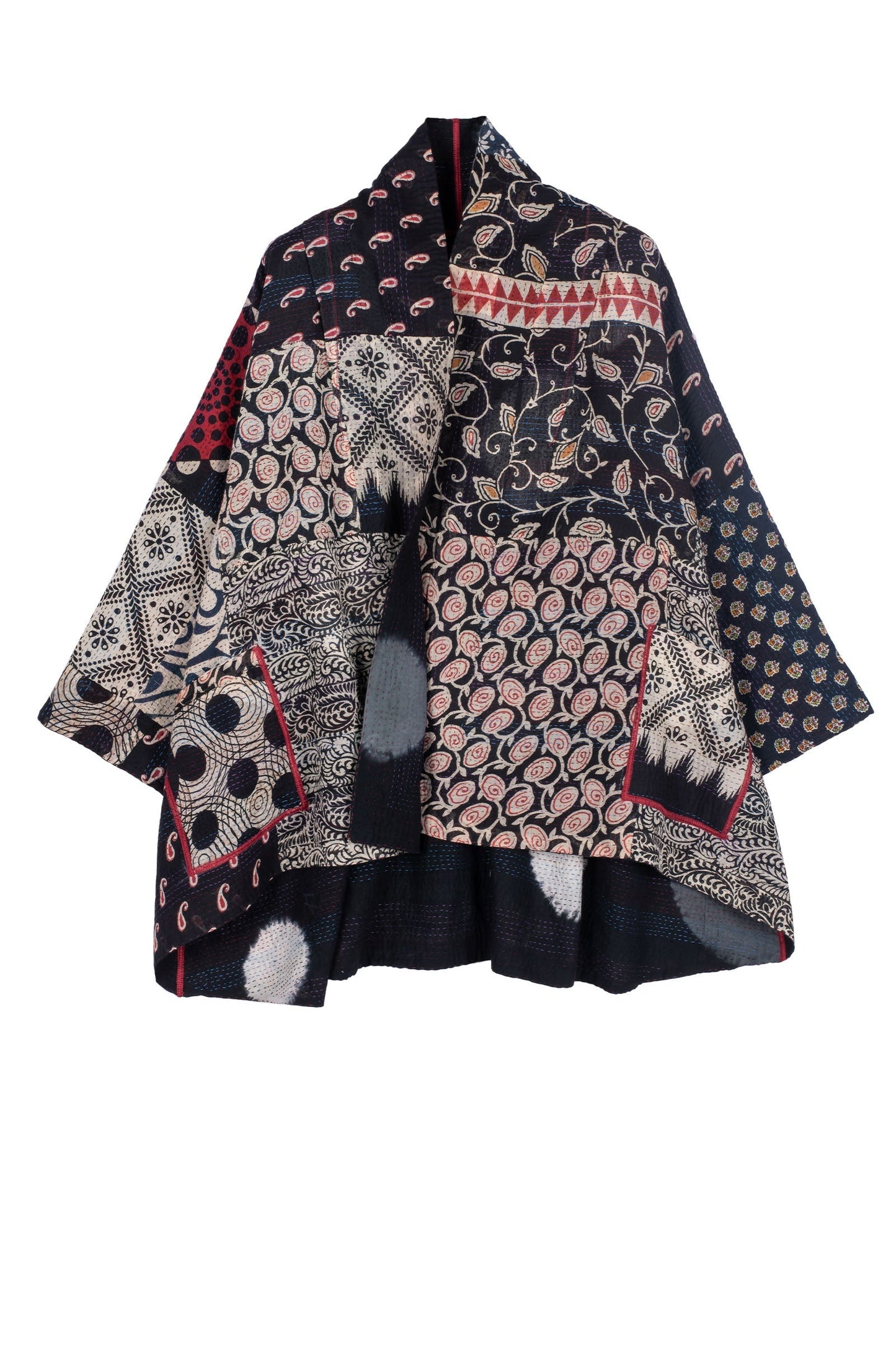 PATCH & CIRCLE PRINT KANTHA KIMONO JKT - pc2004-blk -