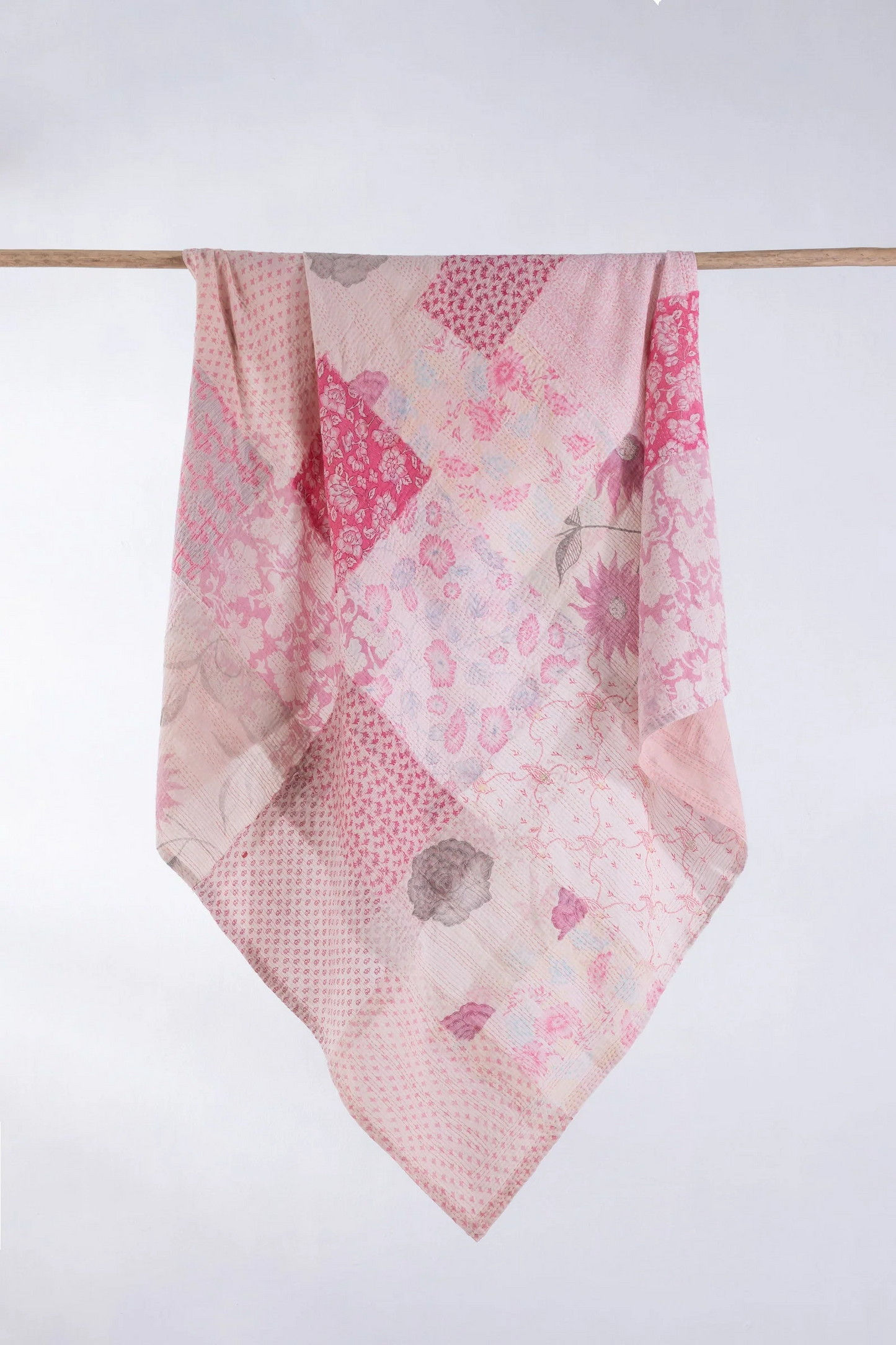 Mosaic Fray Handmade Vintage Kantha Baby Quilt -Pink-