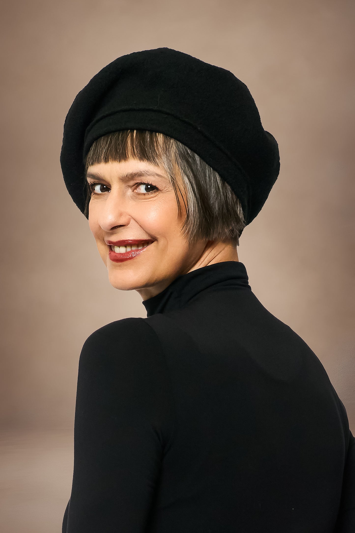 CIRCLE TIE DYE BOILED WOOL BERET - tw1896-blk -