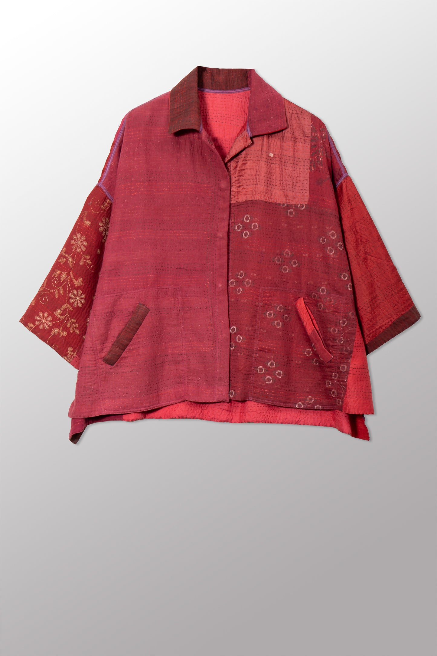 JAIPUR PATCH KANTHA CROPPED TENT SHIRT - jp2596-red -