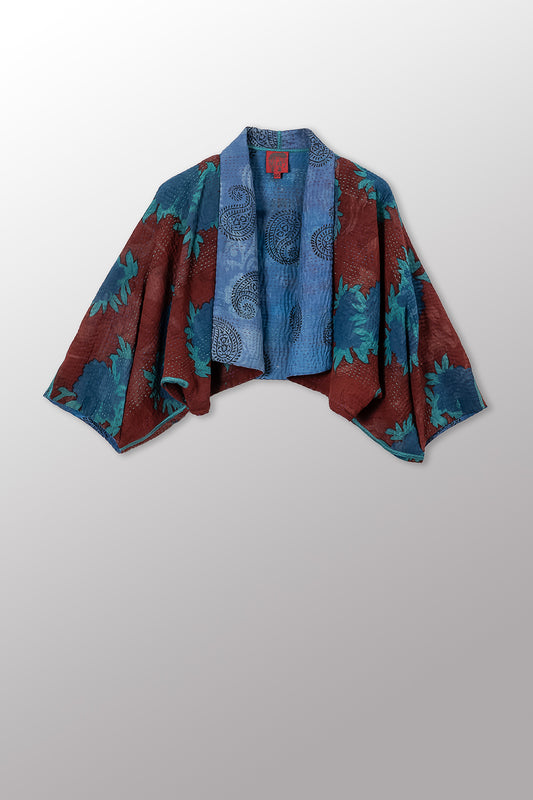 VINTAGE SILK GEORGETTE COTTON KANTHA PUFF SLV. SHRUG - gc4062-0004a -