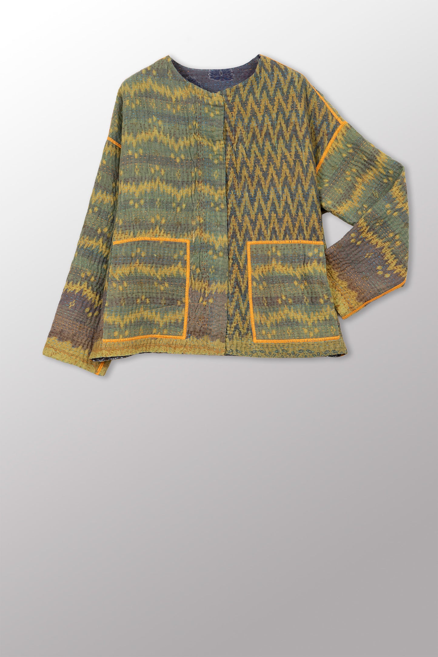 COTTON OVERDYE KANTHA CREW NECK SHORT JKT - ov4053-cgrn001a -
