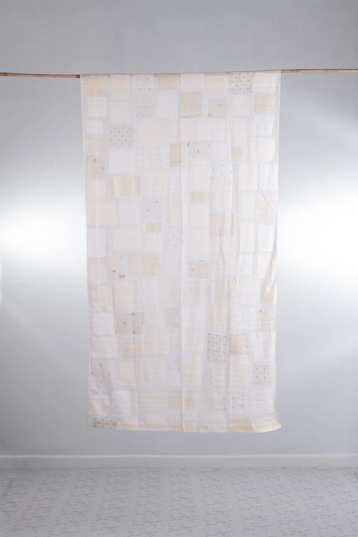 Mosaic Fray Patch Kantha Curtain -White -