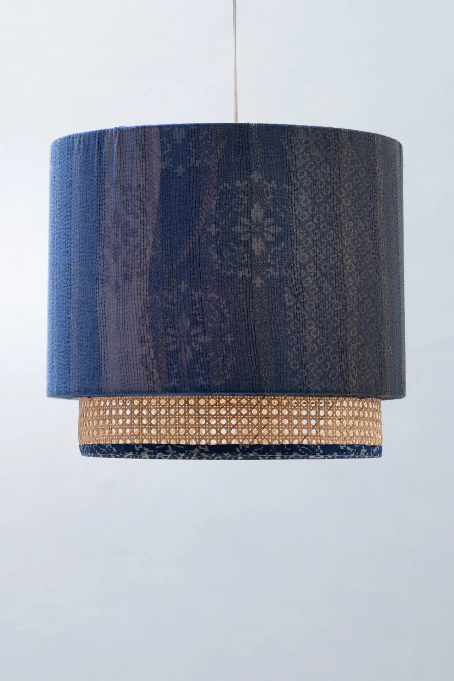 Kimono Cotton Kantha Hanging Lamp -Blue -