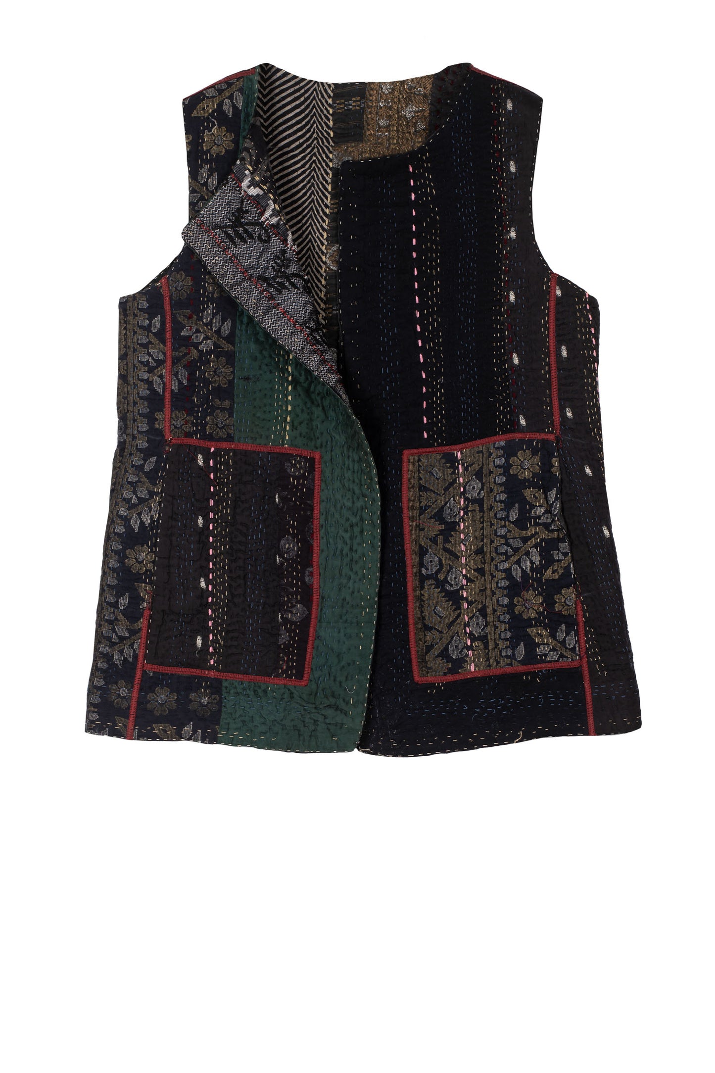 STRIPE RALLIS KANTHA NEW CREW NECK MEDIUM VEST - pr4243-blk -