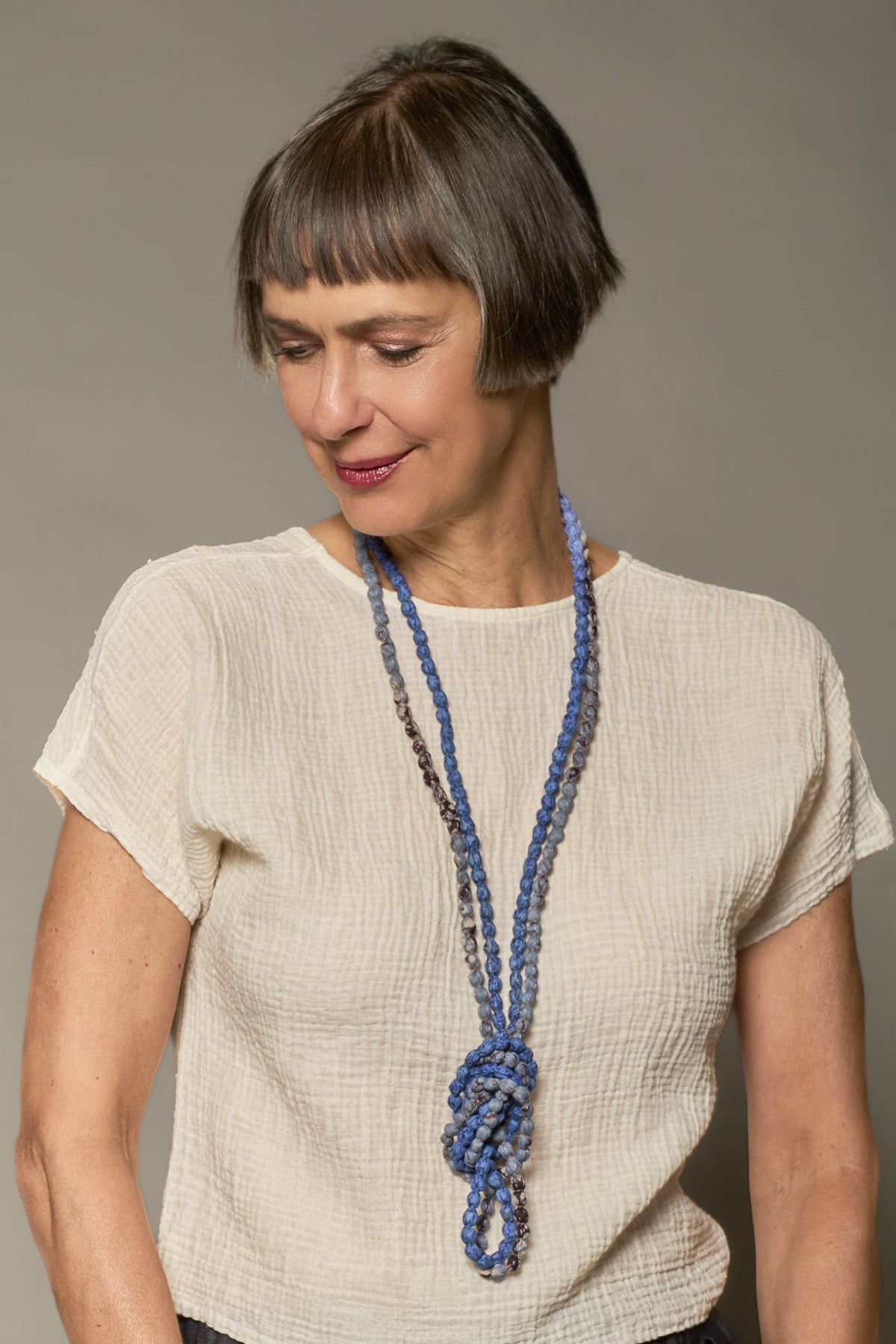 VINTAGE SILK KANTHA 2 STRAND NECKLACE - sv2733-blu -