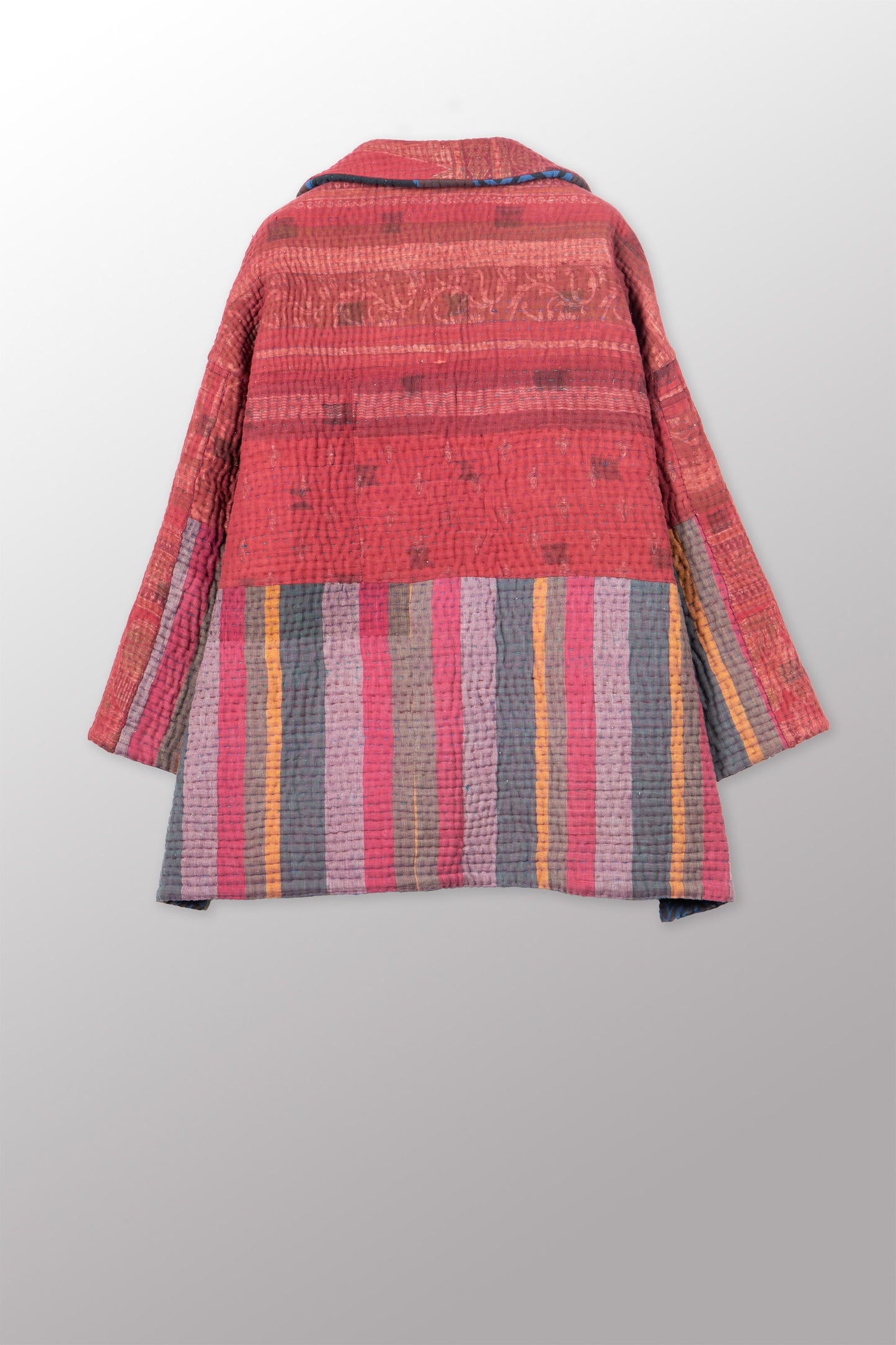 QUILTED OVERDYE COTTON KANTHA OVERSIZED MINI COAT - oq5332-cblu001a -